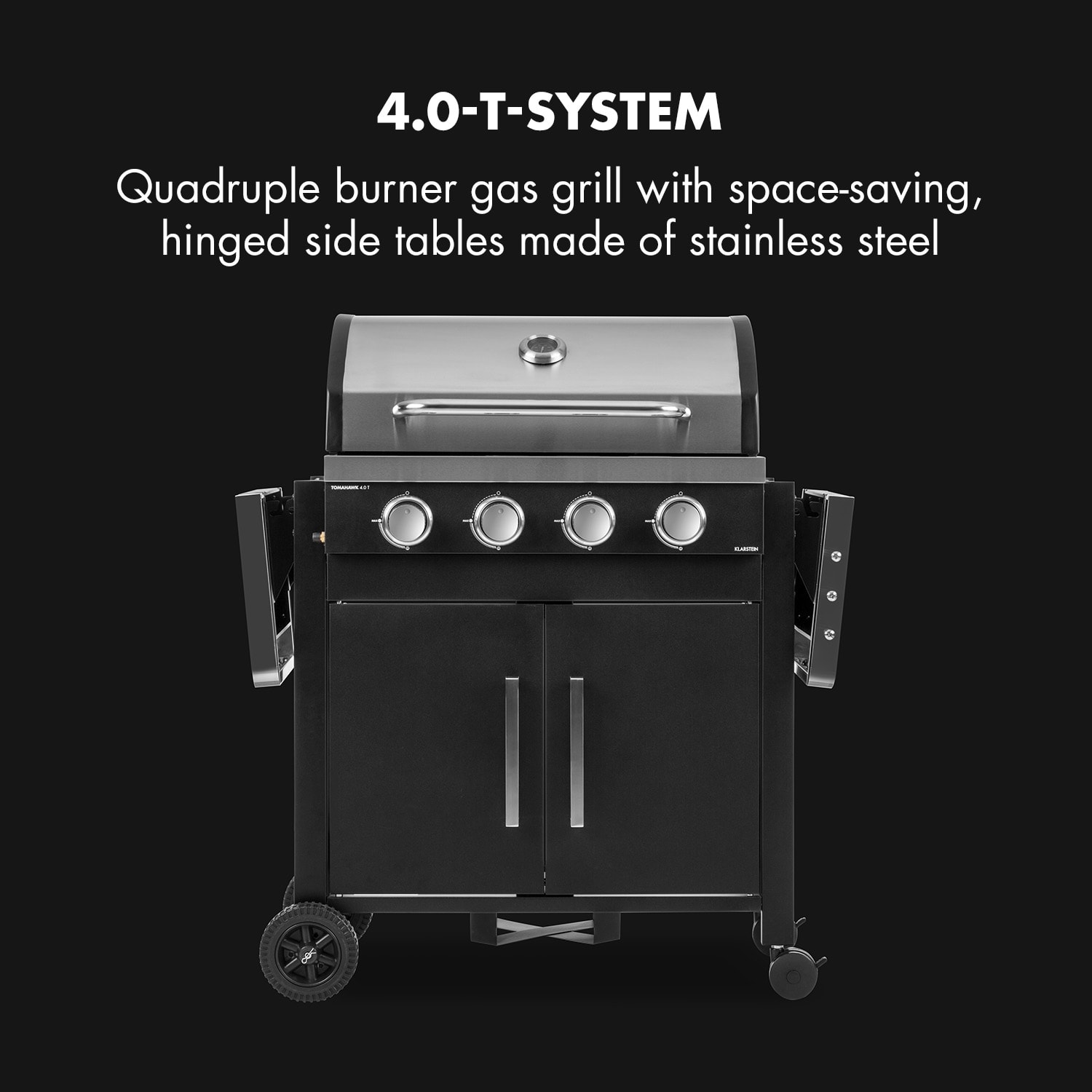 Klarstein Tomahawk 4.0 T, plynový gril, 4 x 3.2 kW horáky, 63 x 39 cm grilovacia plocha, ušľachtilá oceľ – Obrázok 3
