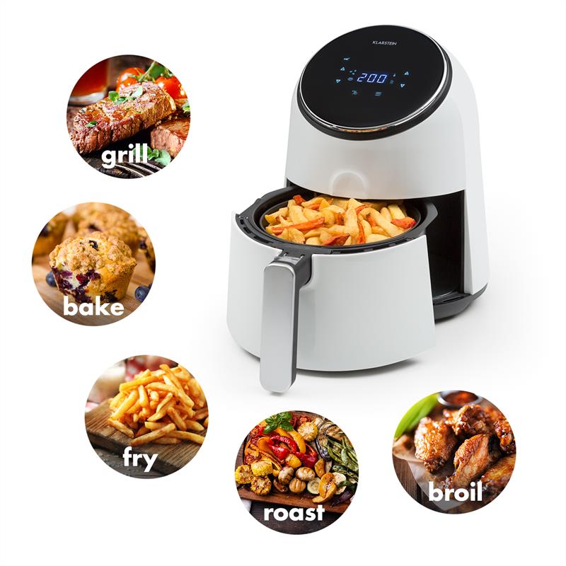 Klarstein AirVital, teplovzdušná fritéza, 1300 W, 2,5 l, nepriľnavý povrch CeraPlus, dotykové ovládanie, biela – Obrázok 3
