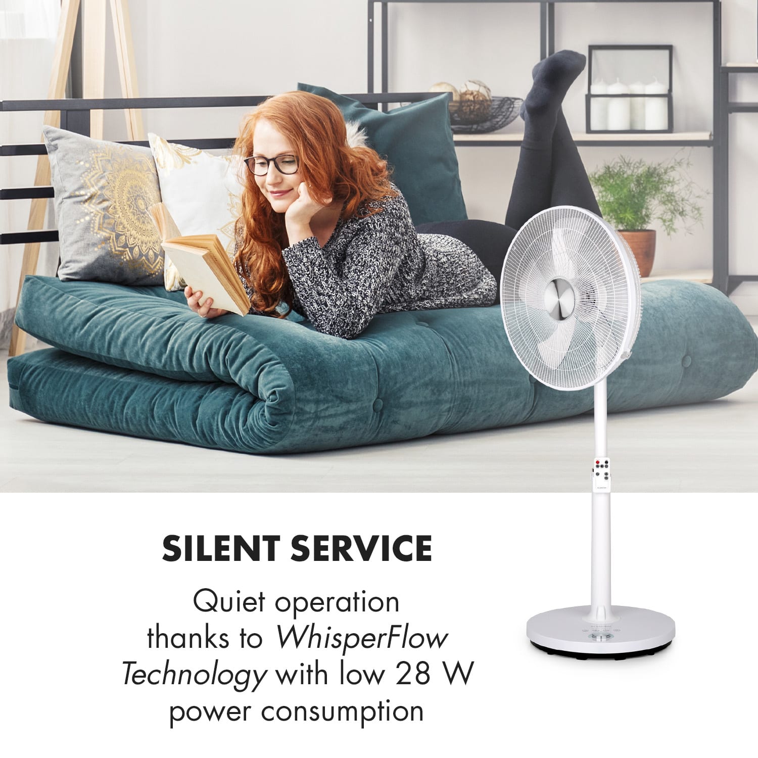 Klarstein Clear Stream, stojanový ventilátor, 16" (40 cm), 28 W, 3120 m³/h, oscilácia 90°, biely – Obrázok 3