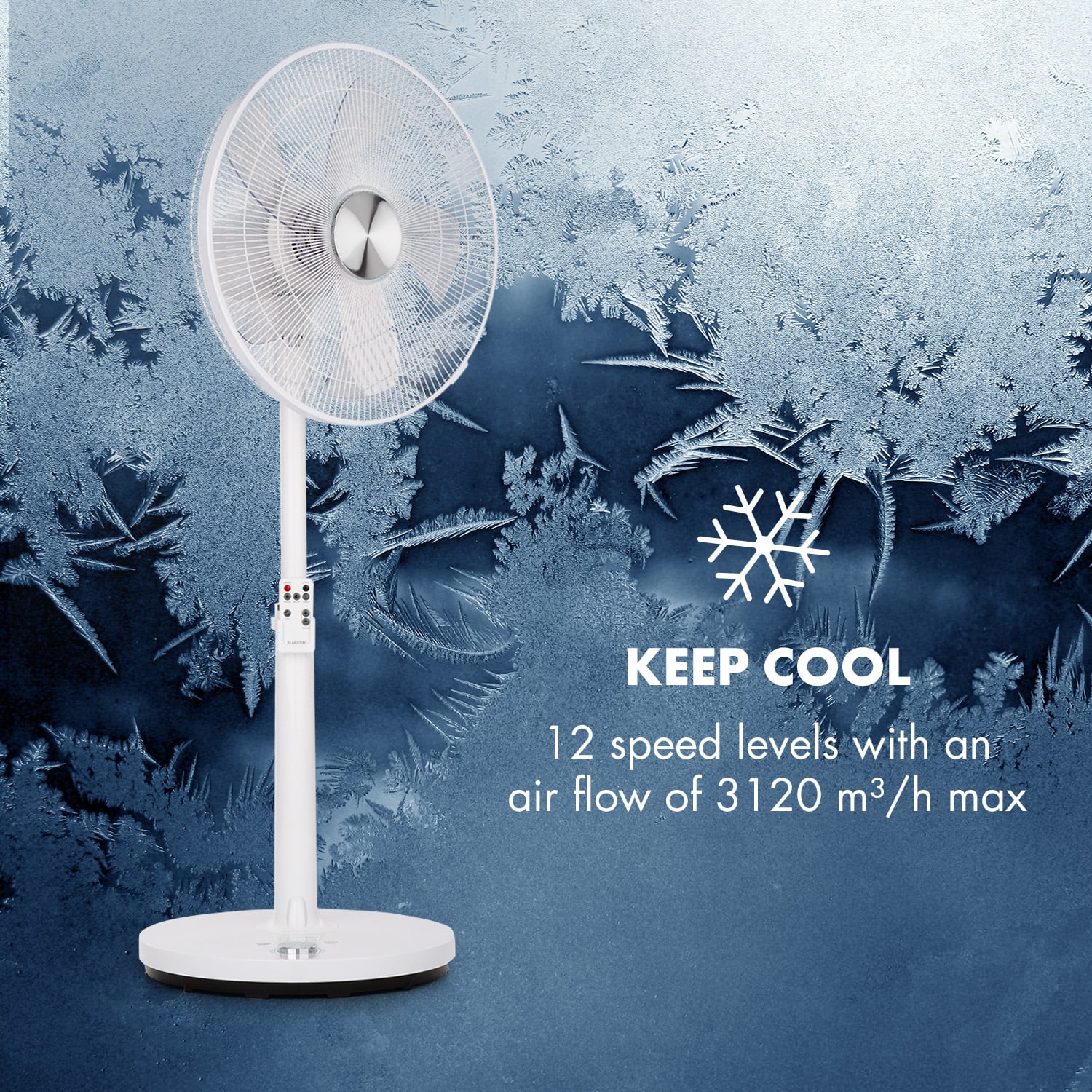 Klarstein Clear Stream, stojanový ventilátor, 16" (40 cm), 28 W, 3120 m³/h, oscilácia 90°, biely – Obrázok 5