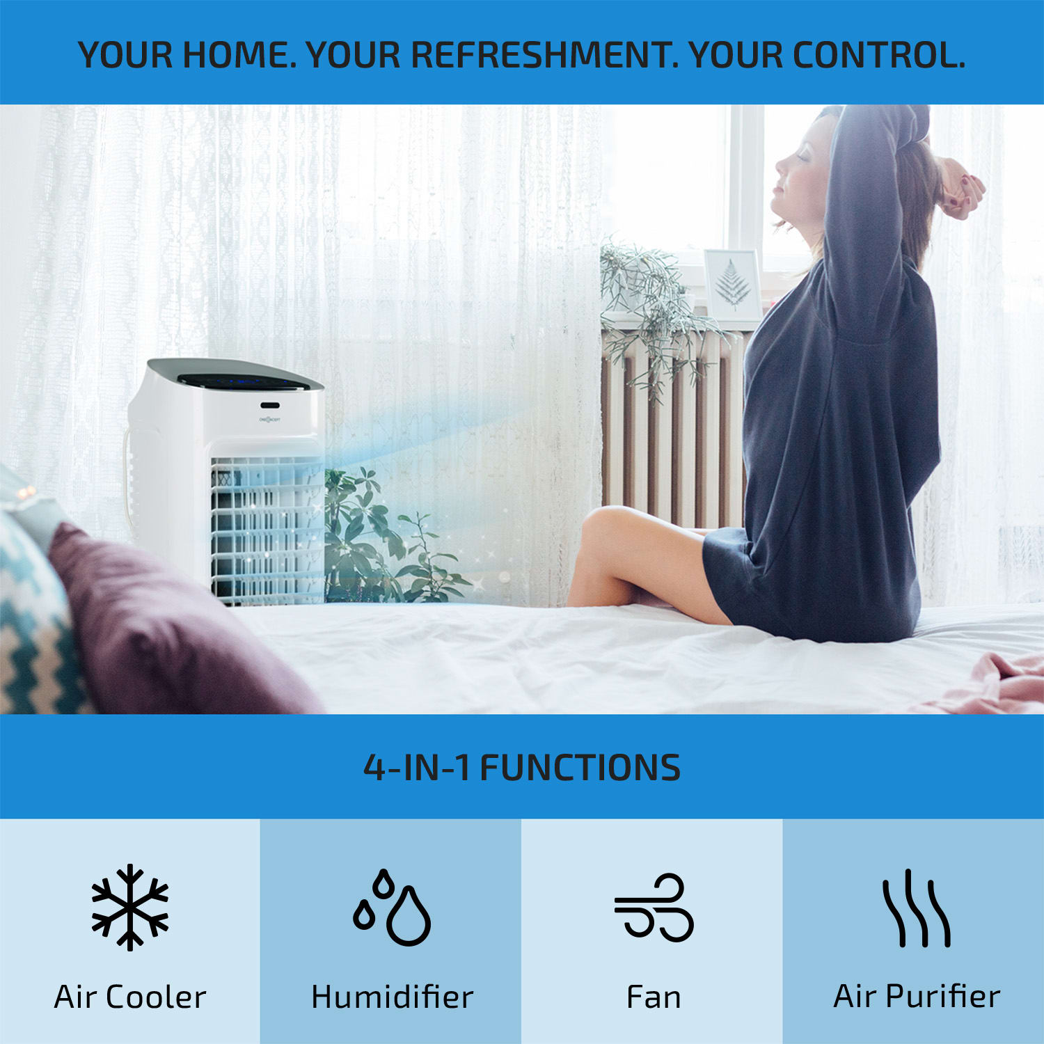 OneConcept Coolster, ochladzovač vzduchu, ventilátor, ionizátor, 60 W, 320 m³/h , 4 l, biely – Obrázok 3