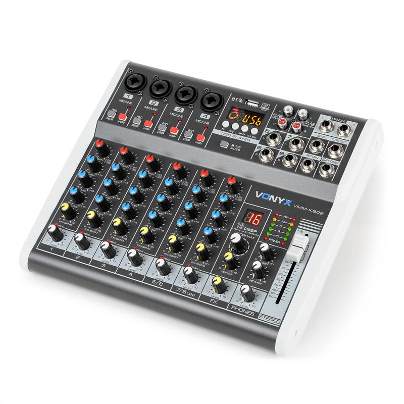 Vonyx VMM-K802, 8-kanálový mixér, USB port, BT prijímač, 16 DSP, +48 V phantom napájanie – Obrázok 5