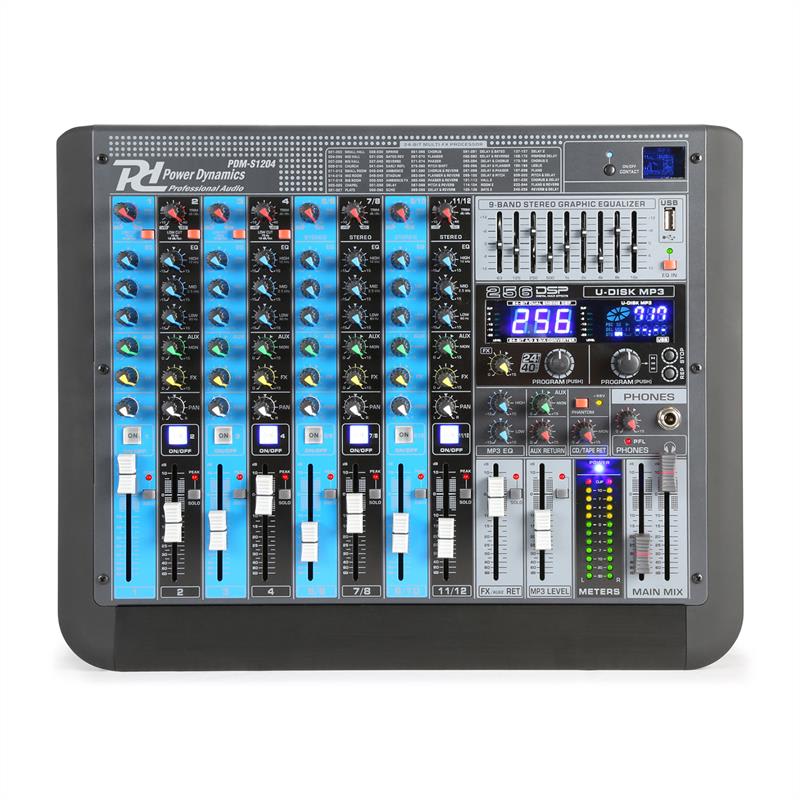 Power Dynamics PDM-S1204, mixážny pult, 12-kanálový, DSP/MP3, USB port, BT prijímač – Obrázok 2