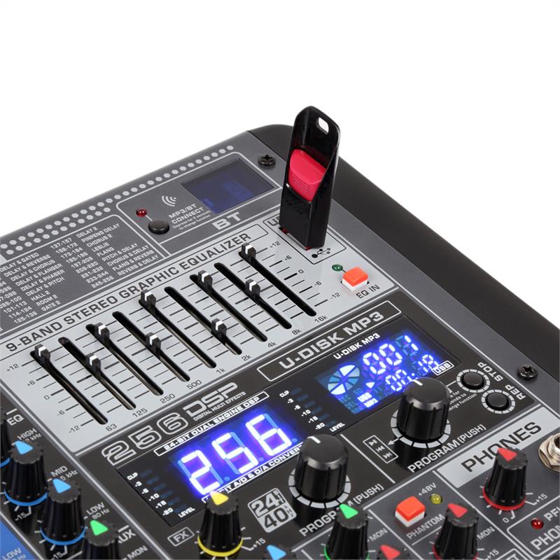 Power Dynamics PDM-S1204, mixážny pult, 12-kanálový, DSP/MP3, USB port, BT prijímač – Obrázok 3
