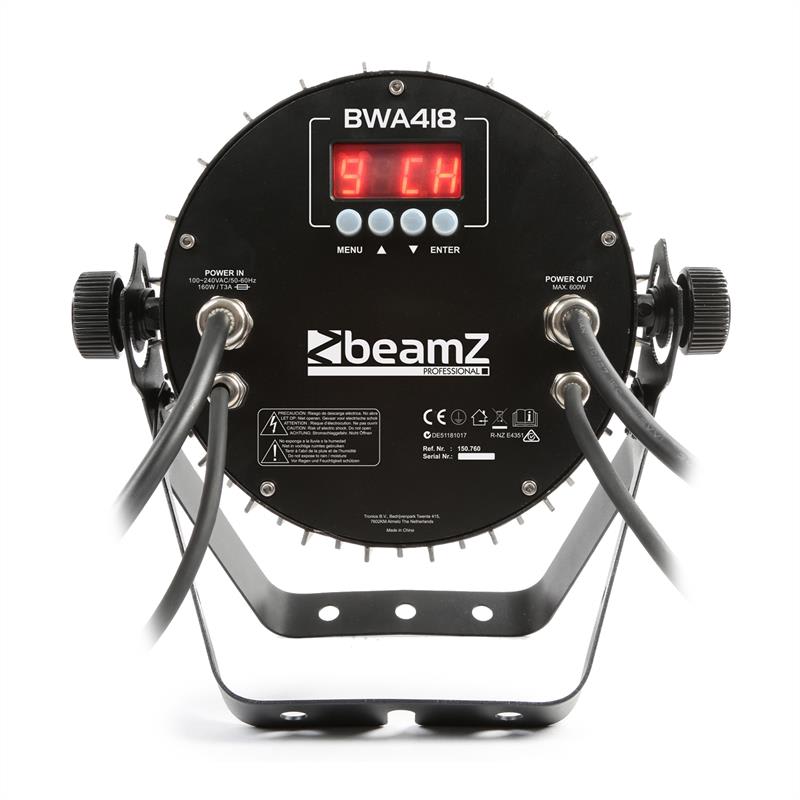Beamz BWA418 LED PAR, reflektor, 18x12W, 4v1, LED svetlá, RGBW, IP65, čierna farba – Obrázok 2