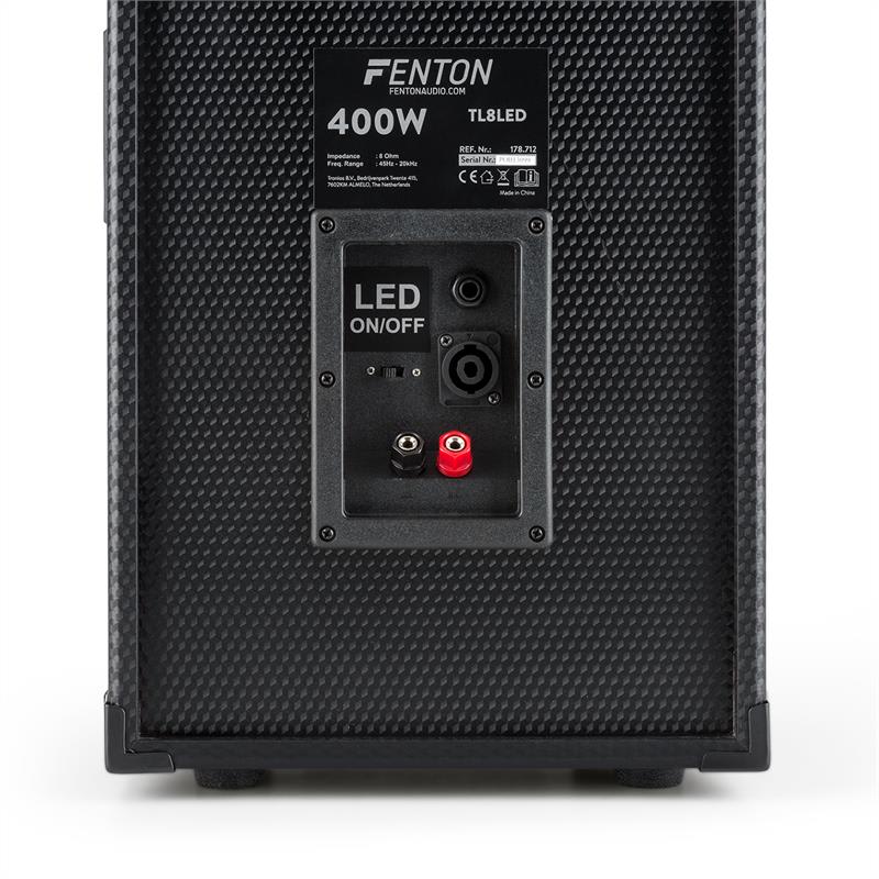 Fenton TL8LED, 3-cestný pasívny reproduktor, RGB LED, 8" woofer 400W, 2 x tweeter – Obrázok 2