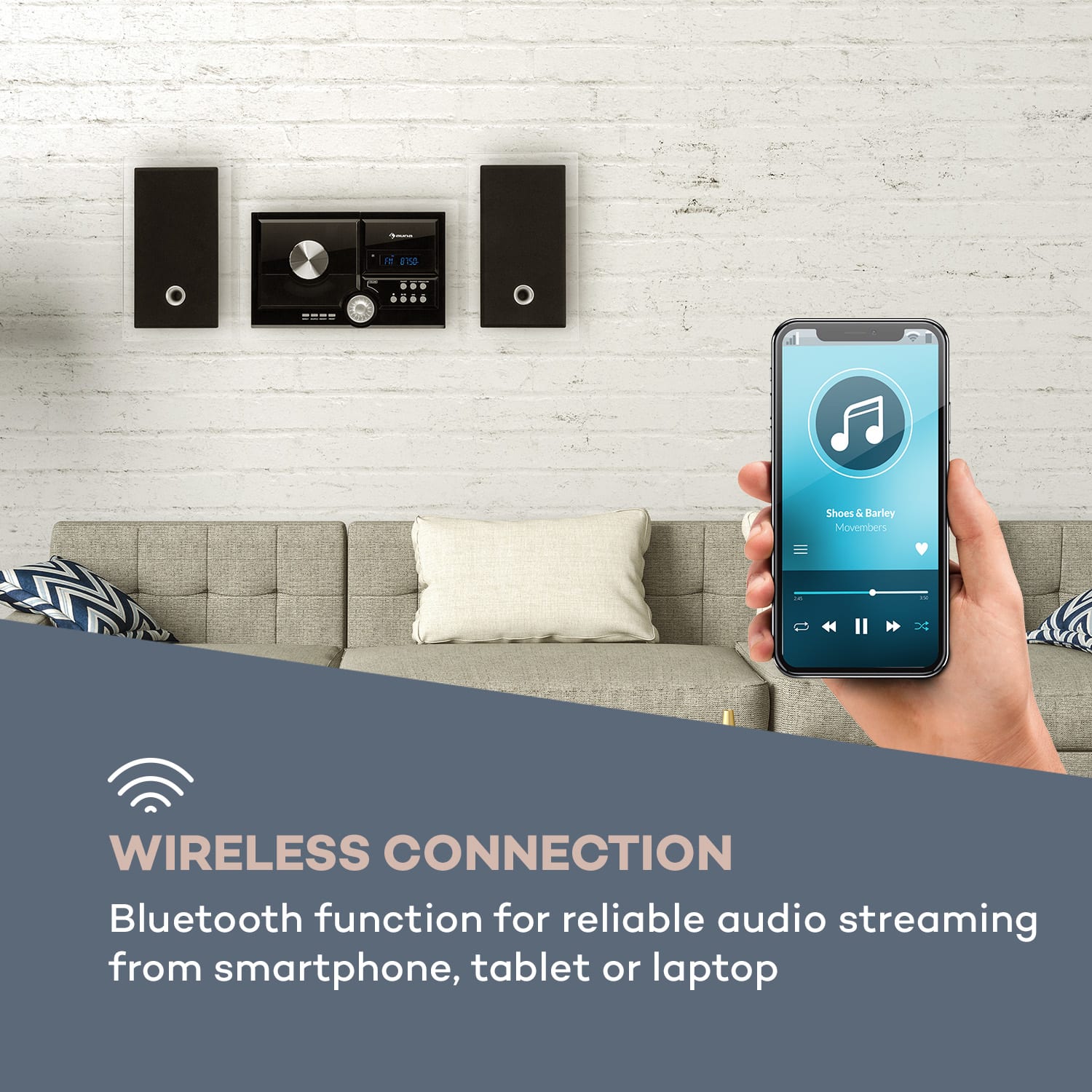 Auna Stereosonic, stereo systém, nástenná montáž, CD prehrávač, USB, BT, čierny – Obrázok 4