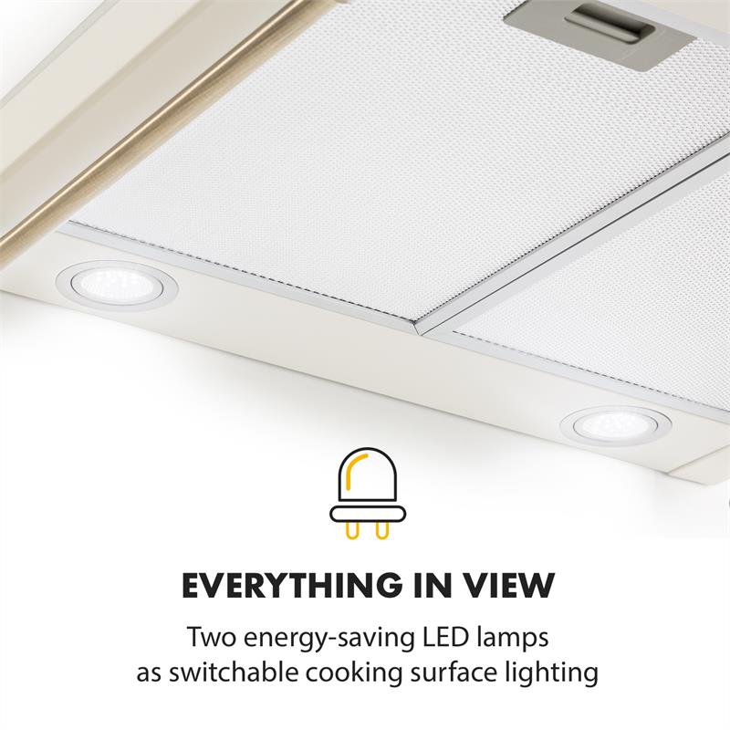 Klarstein Victoria, digestor, retro dizajn, 600m³/h, 2 LED lampy, slonia kosť – Obrázok 5