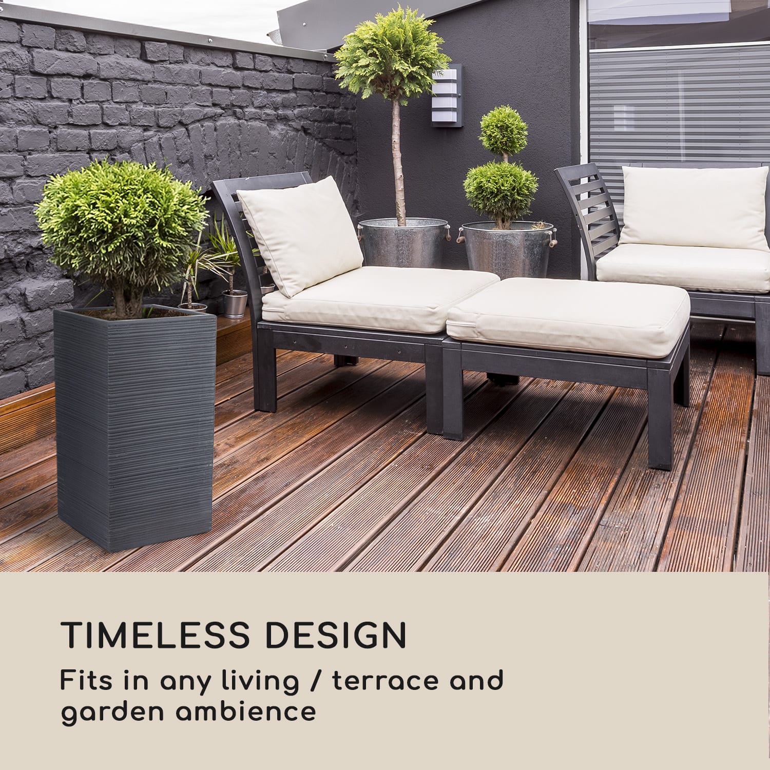 Blumfeldt Luxflor, kvetináč, 35 x 65 x 35 cm, sklolaminát, do interiéru aj exteriéru, tmavosivý – Obrázok 2