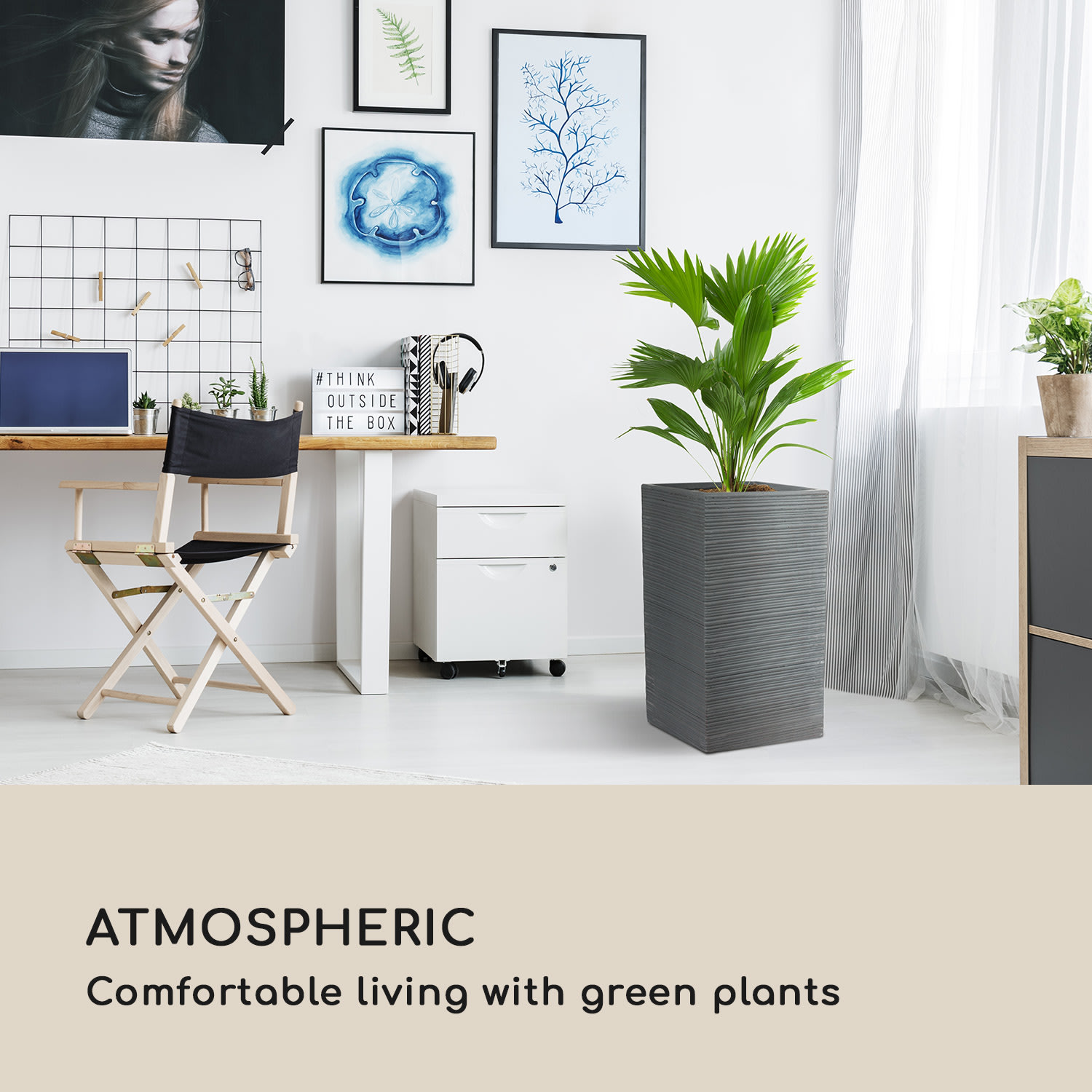 Blumfeldt Luxflor, kvetináč, 35 x 65 x 35 cm, sklolaminát, do interiéru aj exteriéru, tmavosivý – Obrázok 3