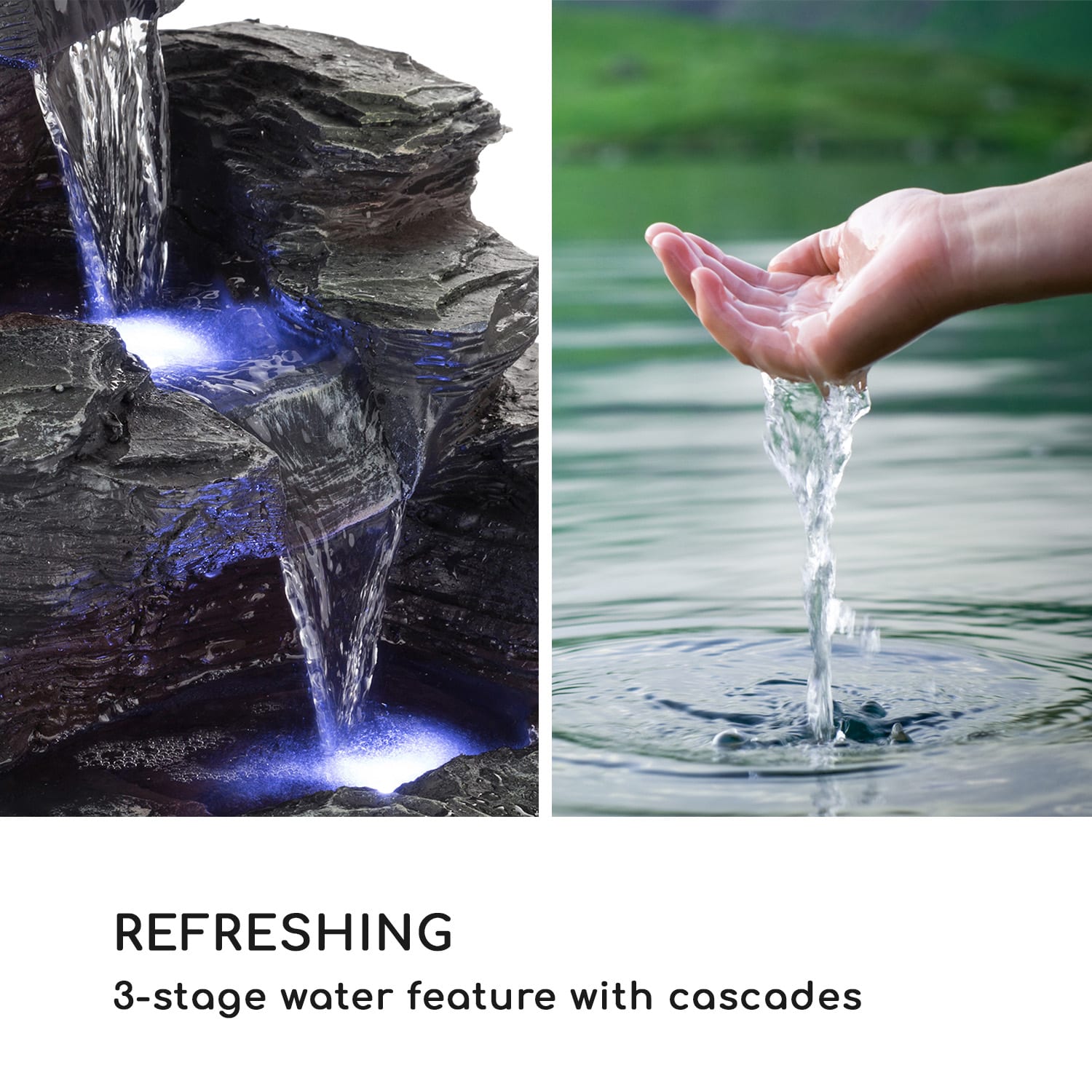 Blumfeldt Rochester Falls, záhradná fontána, IPX8, 6 W, polyresin, 3 LED diódy, kamenný vzhľad – Obrázok 4