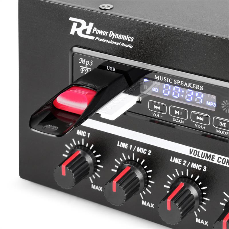 Power Dynamics PBA120, 100 V zosilňovač, 120 W, USB/SD, MP3, bluetooth – Obrázok 4