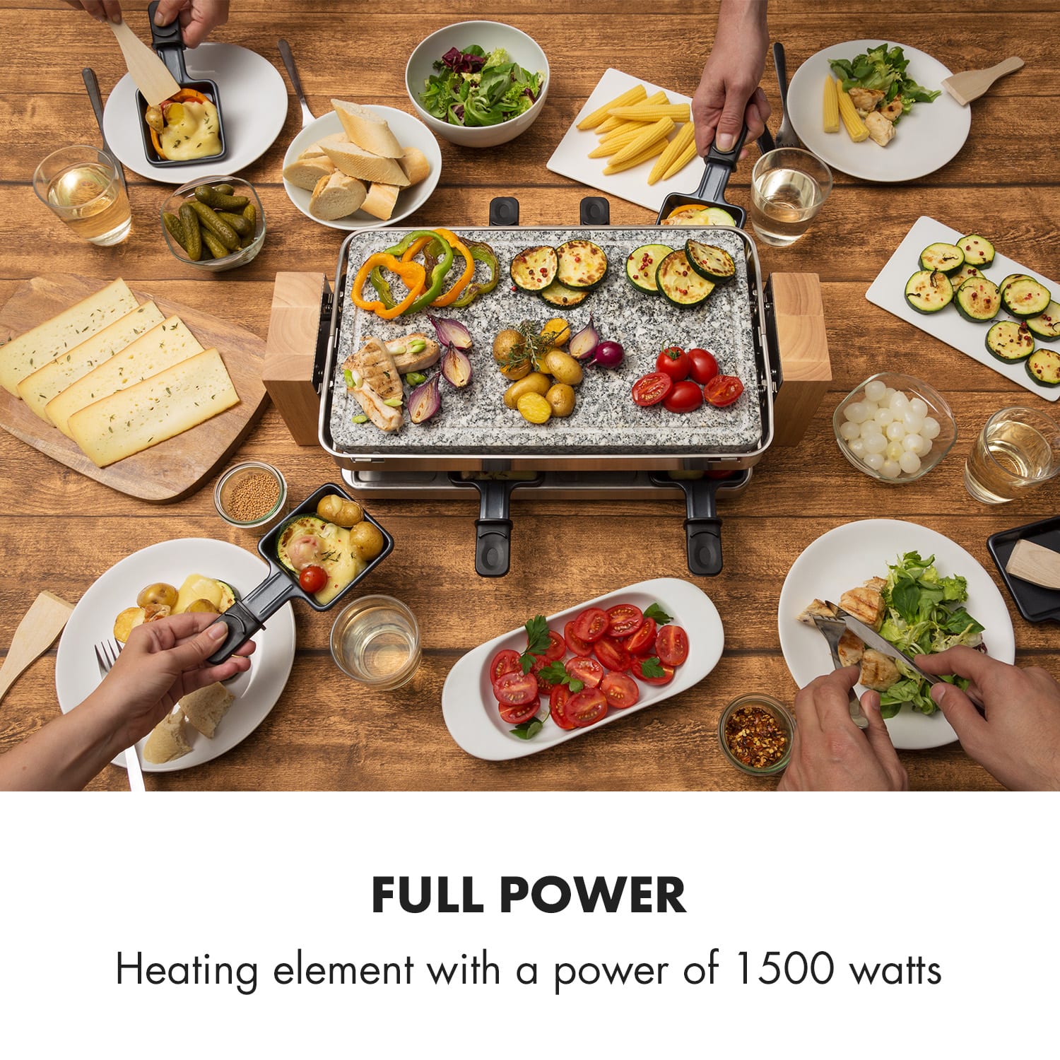 Klarstein Prime-Rib, raclette gril, 1500 W, platňa z prírodného kameňa, konštrukcia z nehrdzavejúcej ocele – Obrázok 2