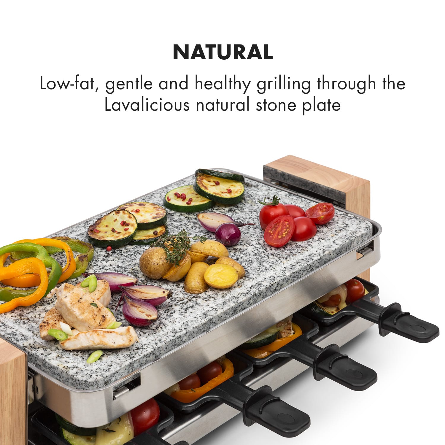 Klarstein Prime-Rib, raclette gril, 1500 W, platňa z prírodného kameňa, konštrukcia z nehrdzavejúcej ocele – Obrázok 3
