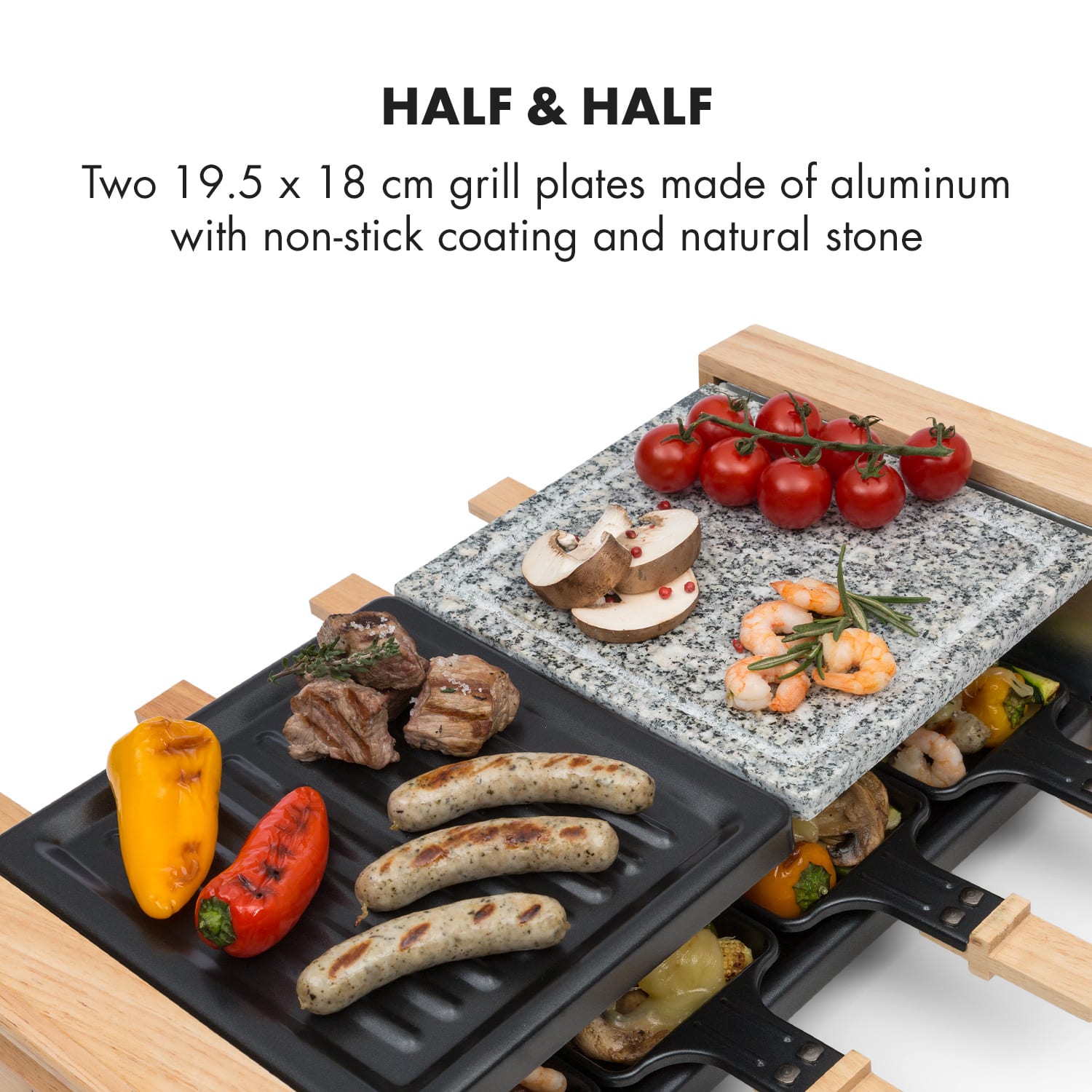 Klarstein Chateaubriand Nuovo, raclette gril, 1200 W, grilovacia platňa, hliník/kameň, pre 8 osôb – Obrázok 3