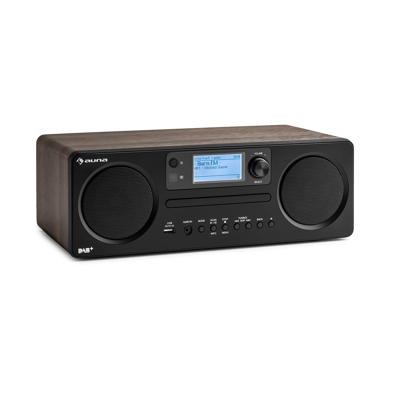 Auna Worldwide CD, internetové rádio, Spotify Connect, ovládanie cez aplikáciu, bluetooth, vlašský orech