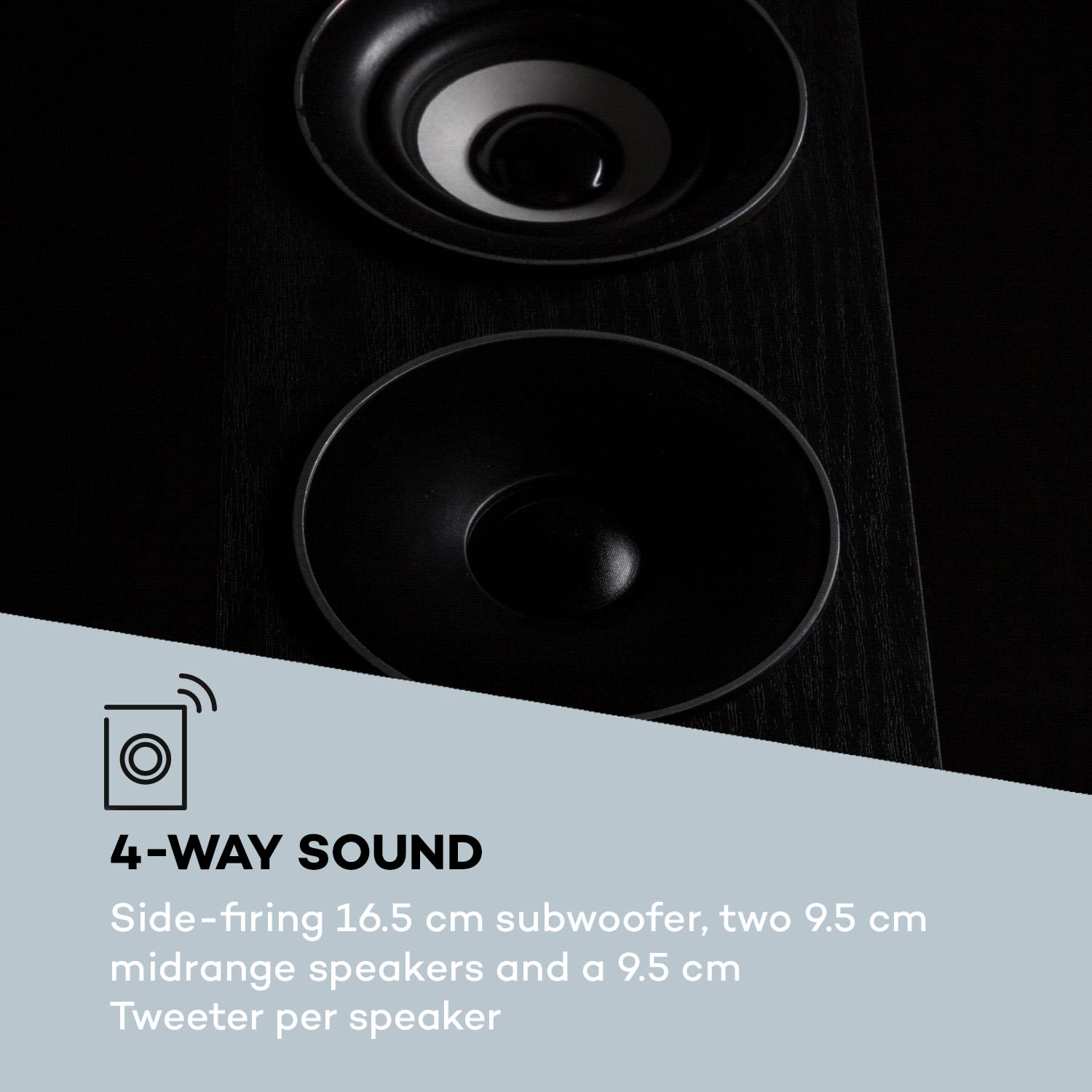Auna Line 4707, vežové reproduktory, 4-pásmové HiFi reproduktory, pár, 960 W max., čierne – Obrázok 4