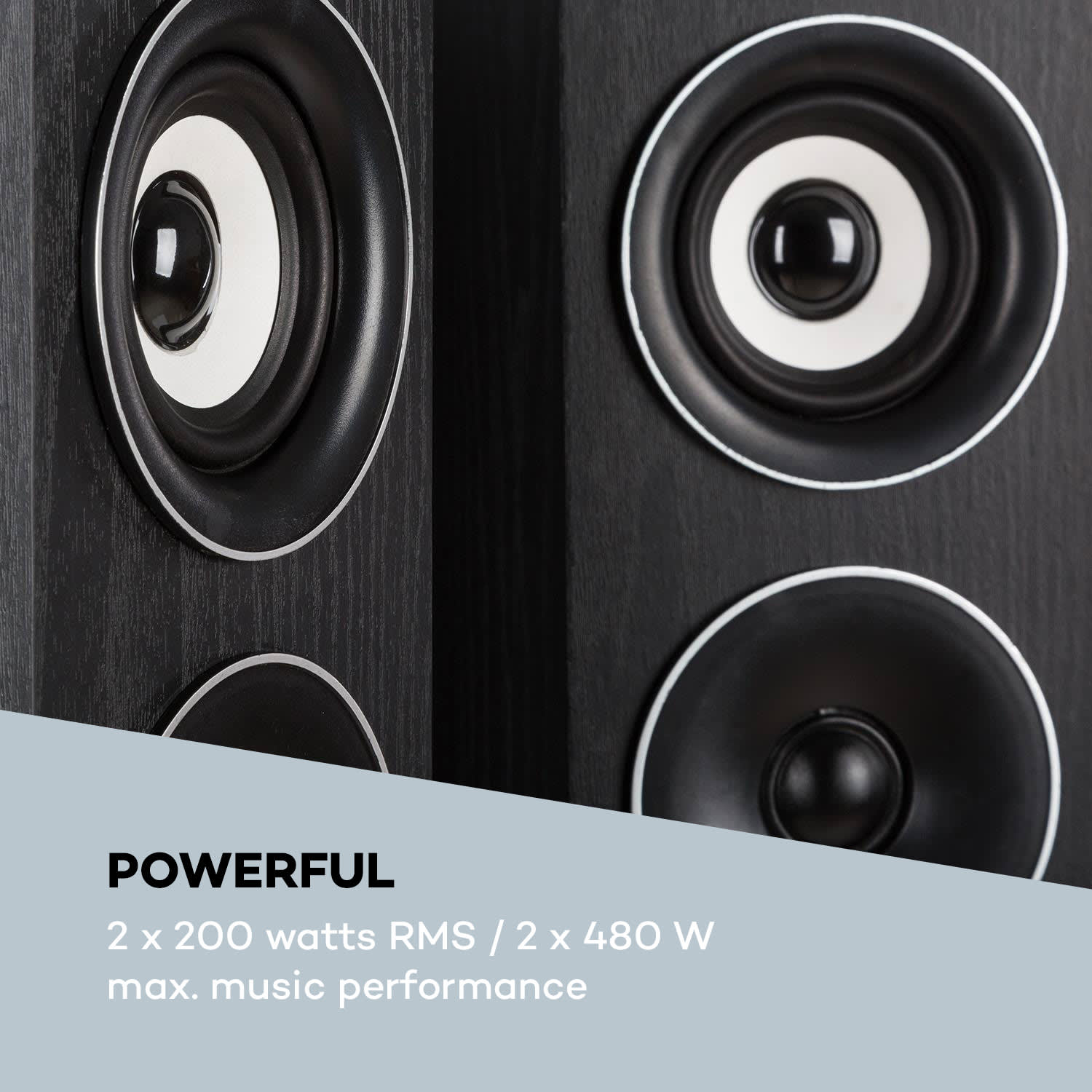 Auna Line 4707, vežové reproduktory, 4-pásmové HiFi reproduktory, pár, 960 W max., čierne – Obrázok 5