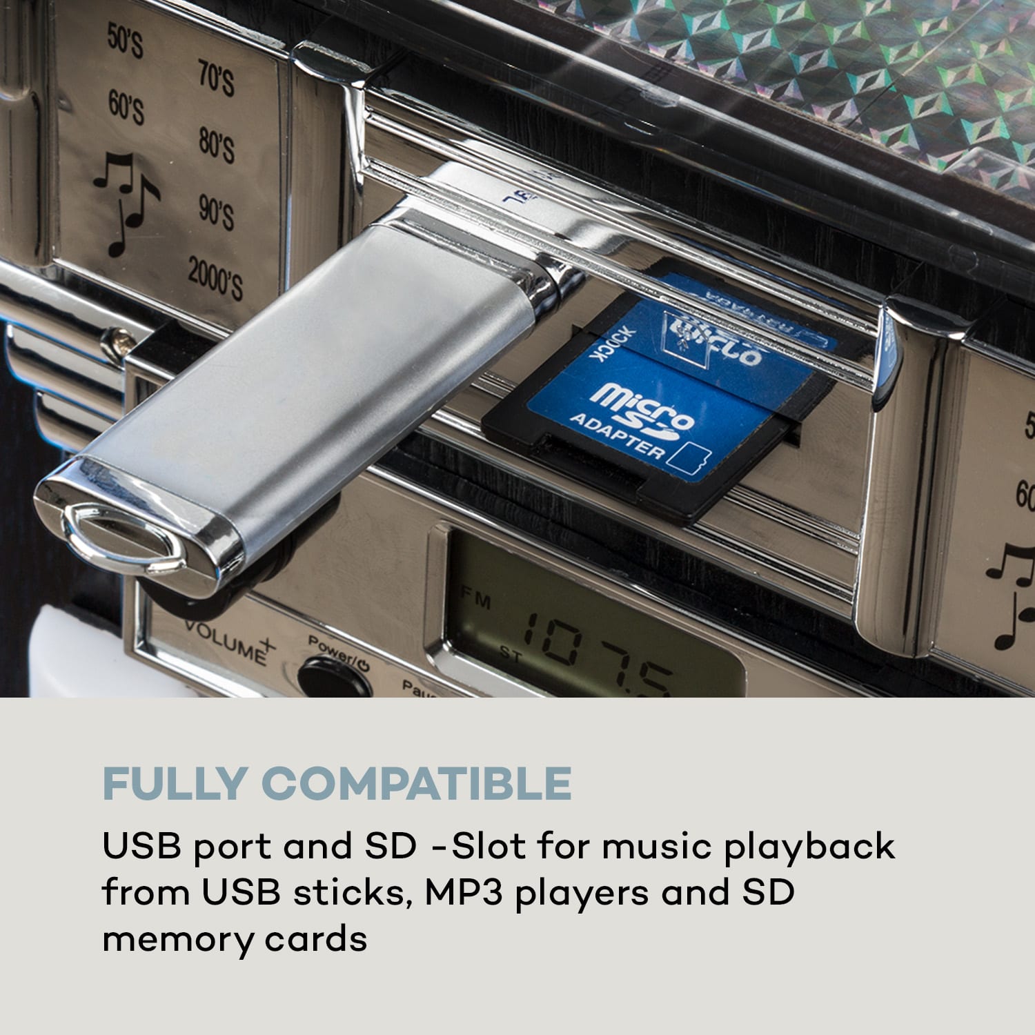 Auna Arizona, jukebox, BT, FM rádio, USB, SD, MP3, CD prehrávač, čierny – Obrázok 4
