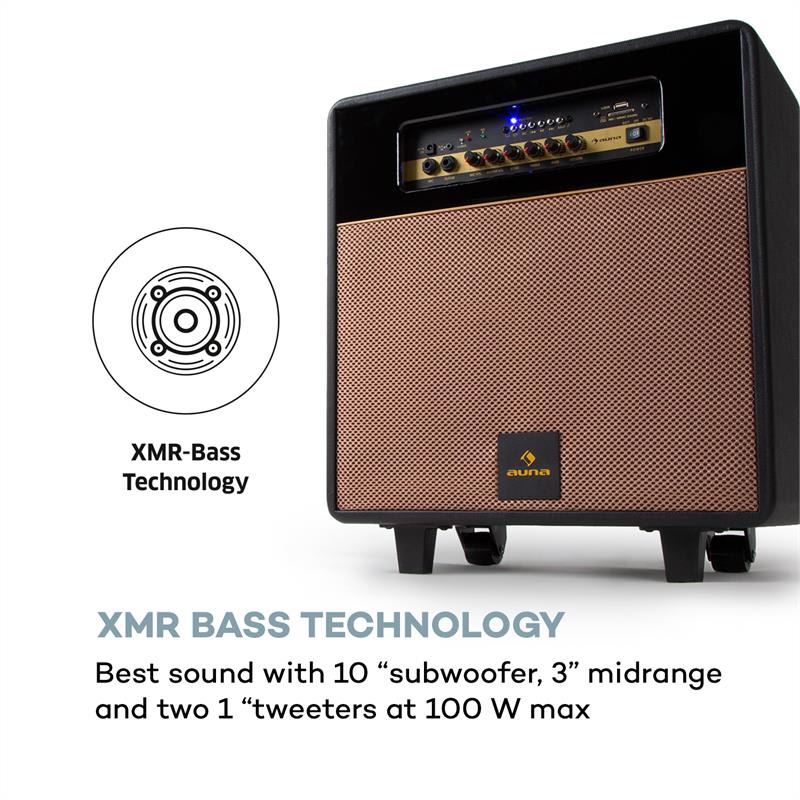 Auna Streetstar Retro 30, PA zariadenie, 10" woofer, 100 W max., mikro USB, SD, BT, AUX, VHF – Obrázok 4