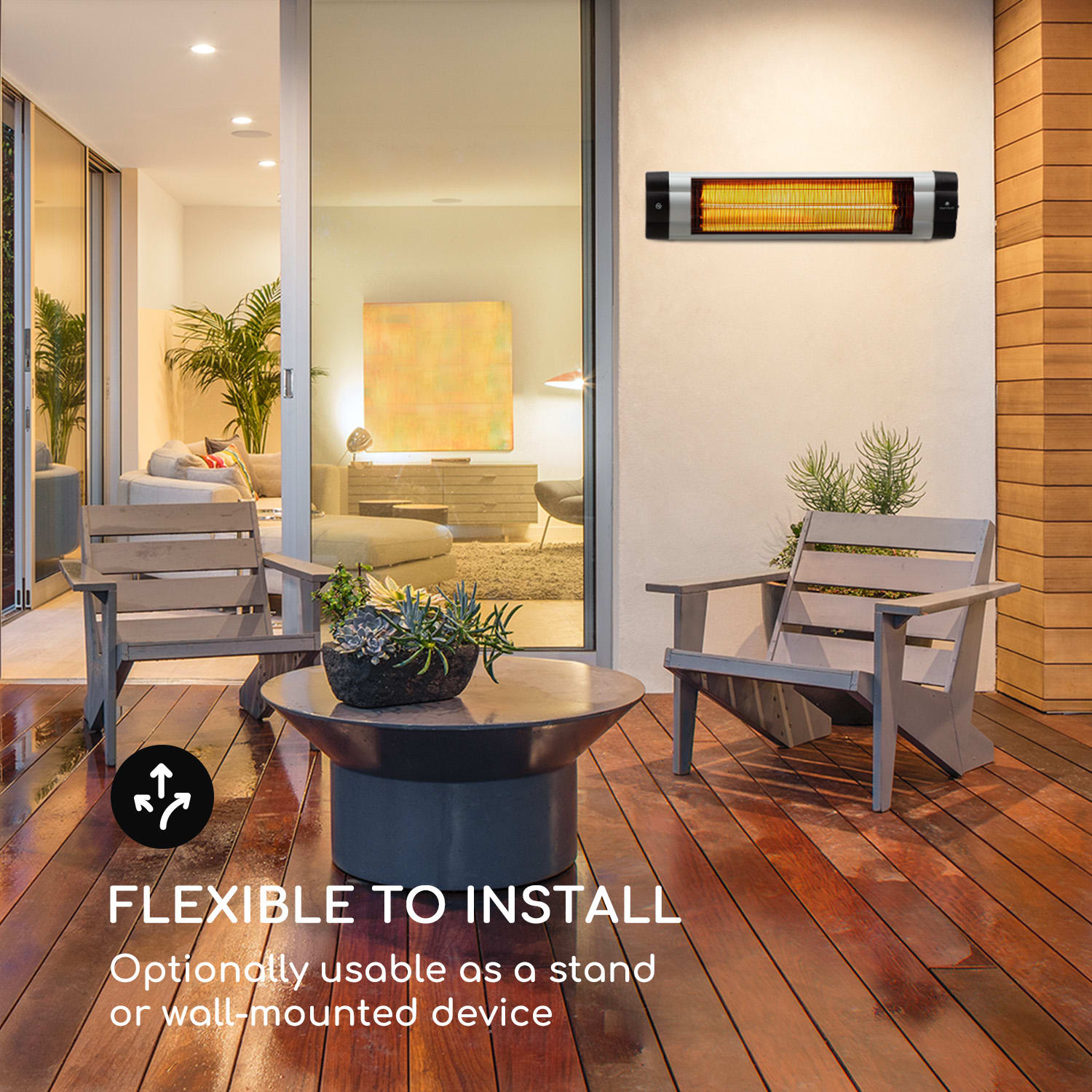 Blumfeldt Rising Sun Mono, infračervený ohrievač, 2500 W, IP34, výškovo nastaviteľný, strieborný – Obrázok 2