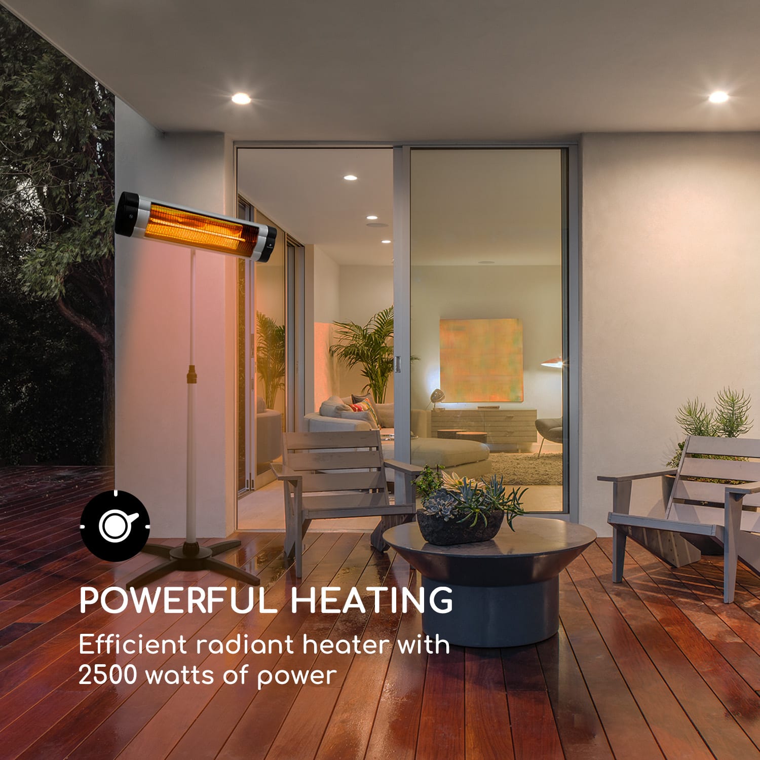 Blumfeldt Rising Sun Mono, infračervený ohrievač, 2500 W, IP34, výškovo nastaviteľný, strieborný – Obrázok 5