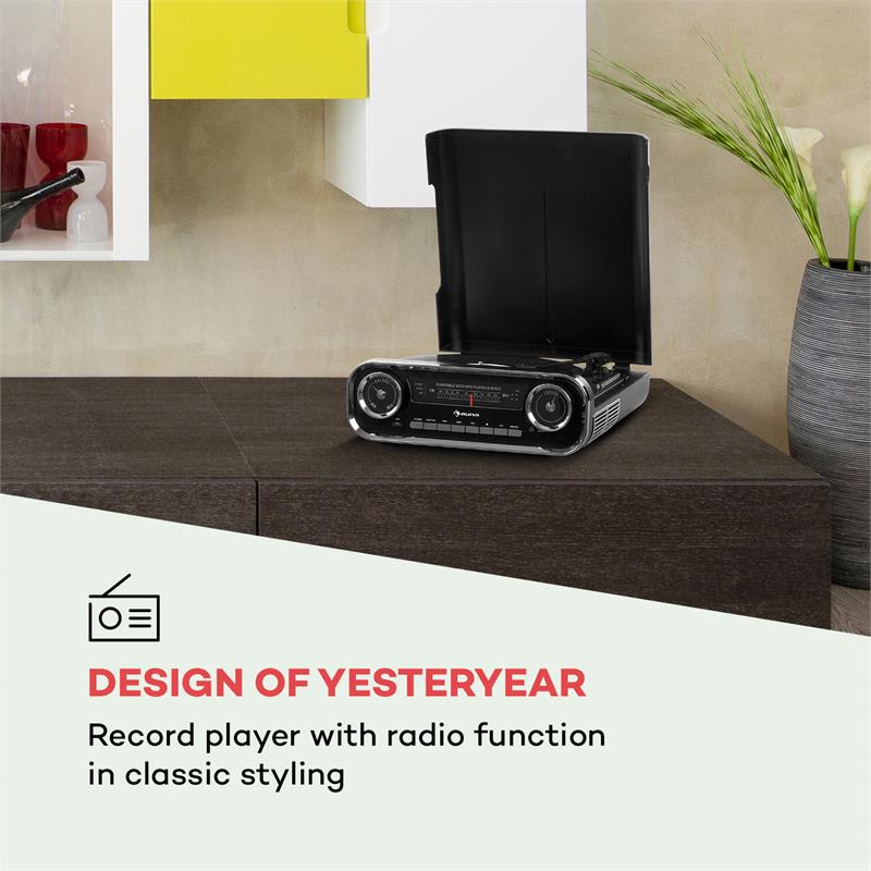 Auna Challenger, LP gramofón, bluetooth, VHF-rádio, USB, čierny – Obrázok 2