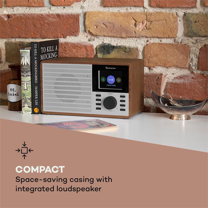 Auna DR-160 BT, DAB+/FM rádio, USB, AUX, 2.4" TFT displej, drevo – Obrázok 2