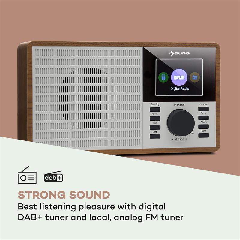 Auna DR-160 BT, DAB+/FM rádio, USB, AUX, 2.4" TFT displej, drevo – Obrázok 3