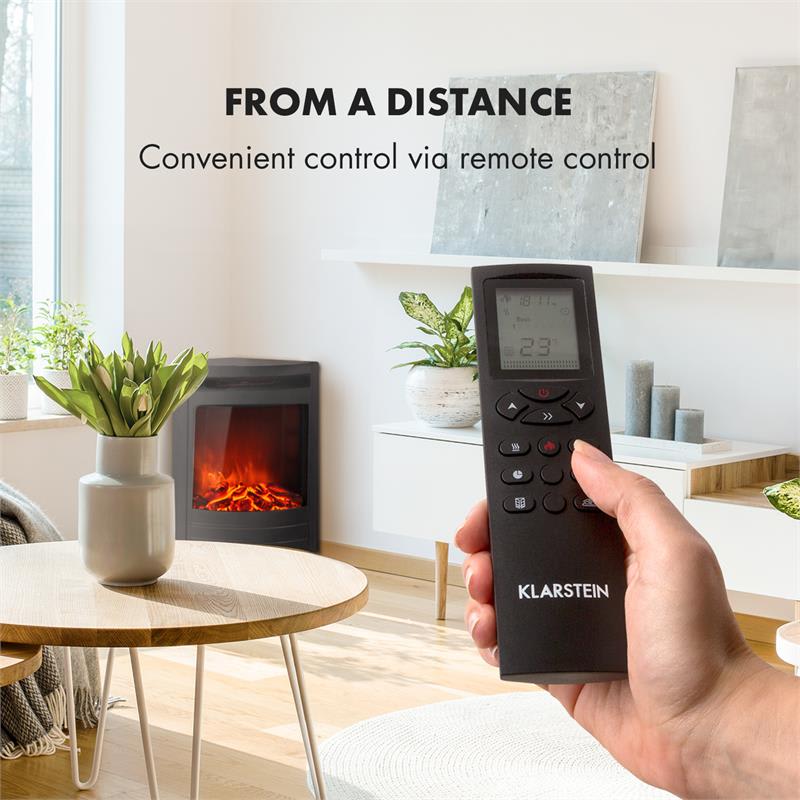 Klarstein Vienna, elektrický rohový krb, 1900 W, týždenný časový spínač, diaľkové ovládanie, čierny – Obrázok 4