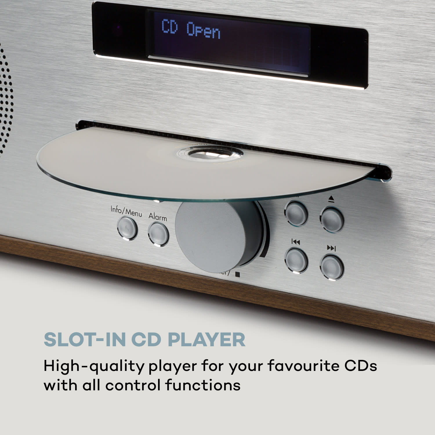 Auna Silver Star CD-FM, rádio s CD, 2 x 20 W max., štrbinový CD prehrávač, FM, BT, Alu, biely – Obrázok 5