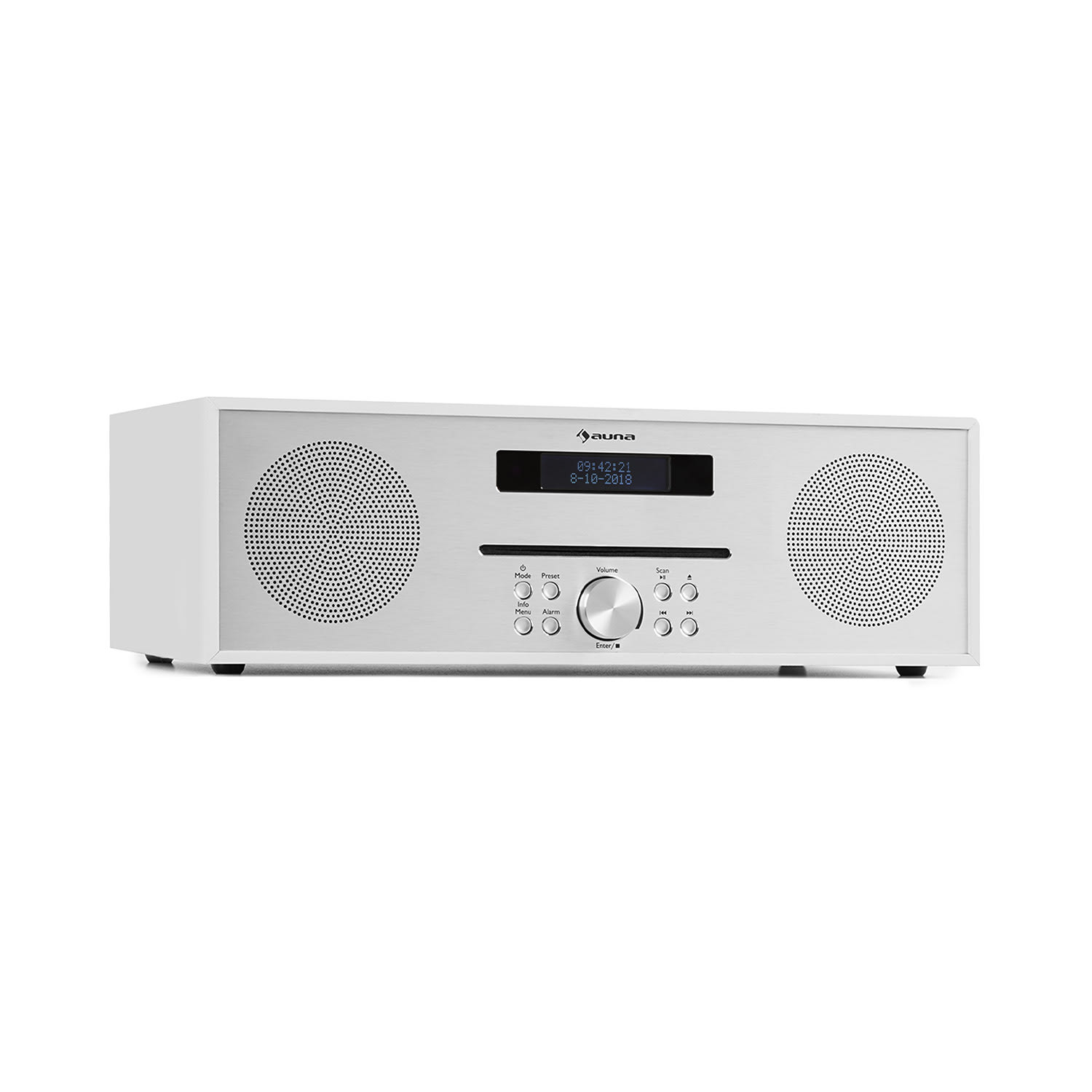 Auna Silver Star CD-FM, rádio s CD, 2 x 20 W max., štrbinový CD prehrávač, FM, BT, Alu, biely