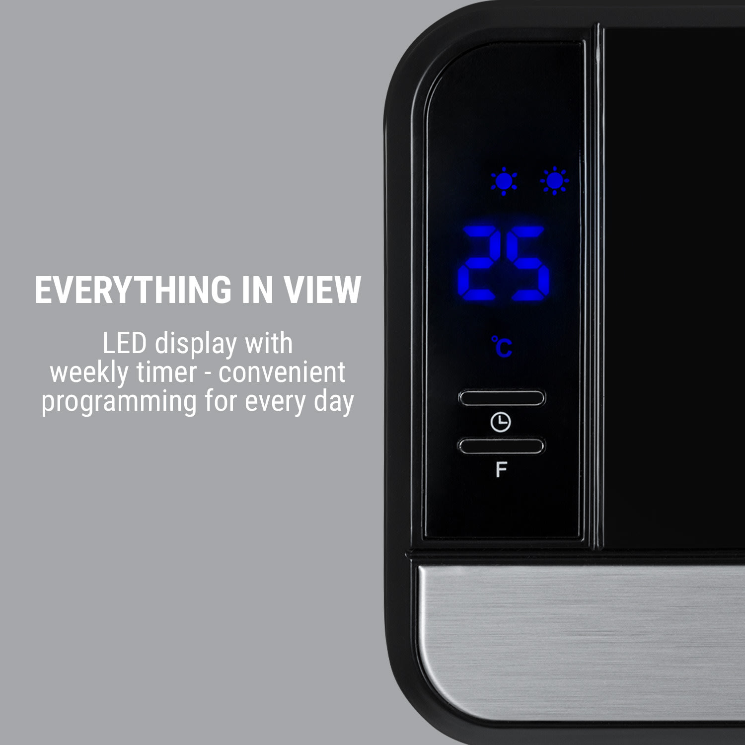 OneConcept Wallkyrie, nástenný ohrievač, 1000 W/2000 W, 10 – 49 °C, termostat, čierny – Obrázok 3