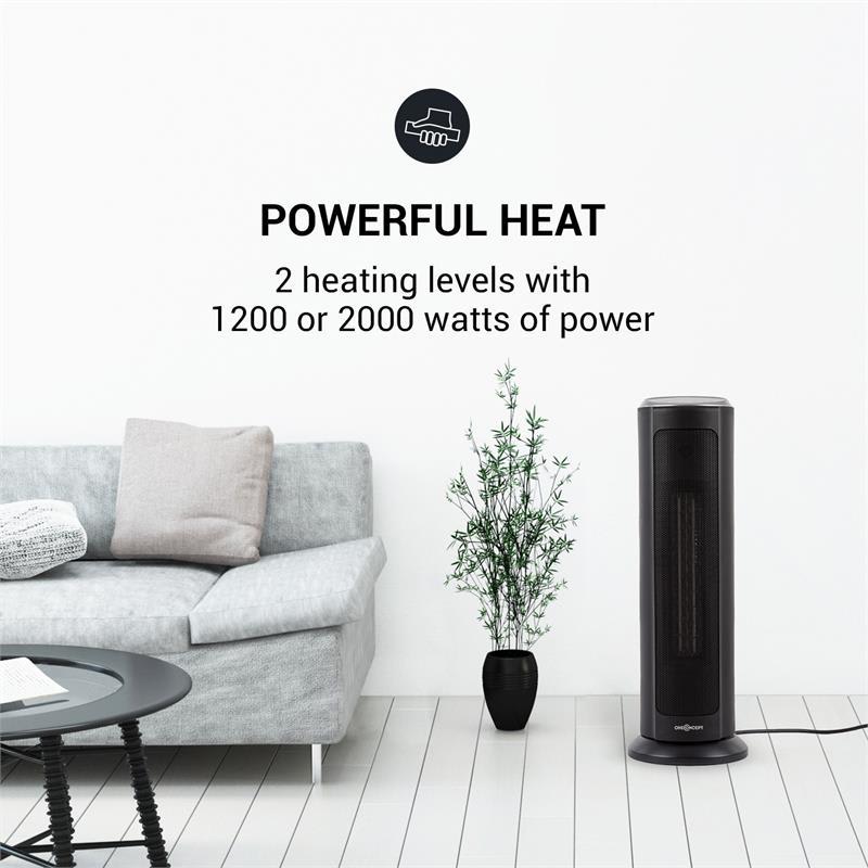 OneConcept Heat Spire, vežový ohrievač, 1200/2000 W, 8-hod. časovač, termostat, čierny – Obrázok 2