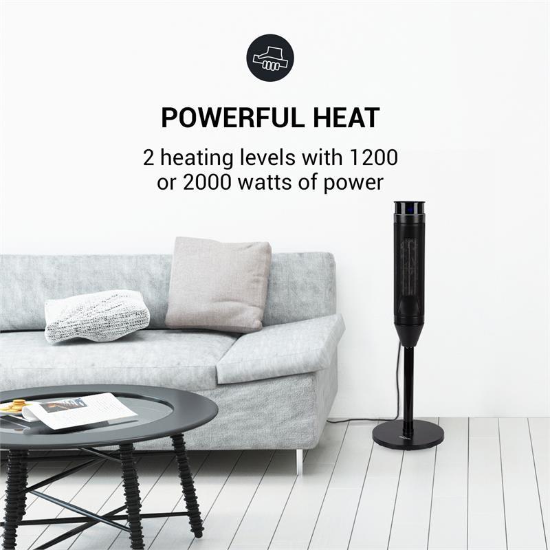OneConcept Heat Spire, stĺpový ohrievač, 1200/2200 W, 8-hod. časovač, termostat, čierny – Obrázok 2