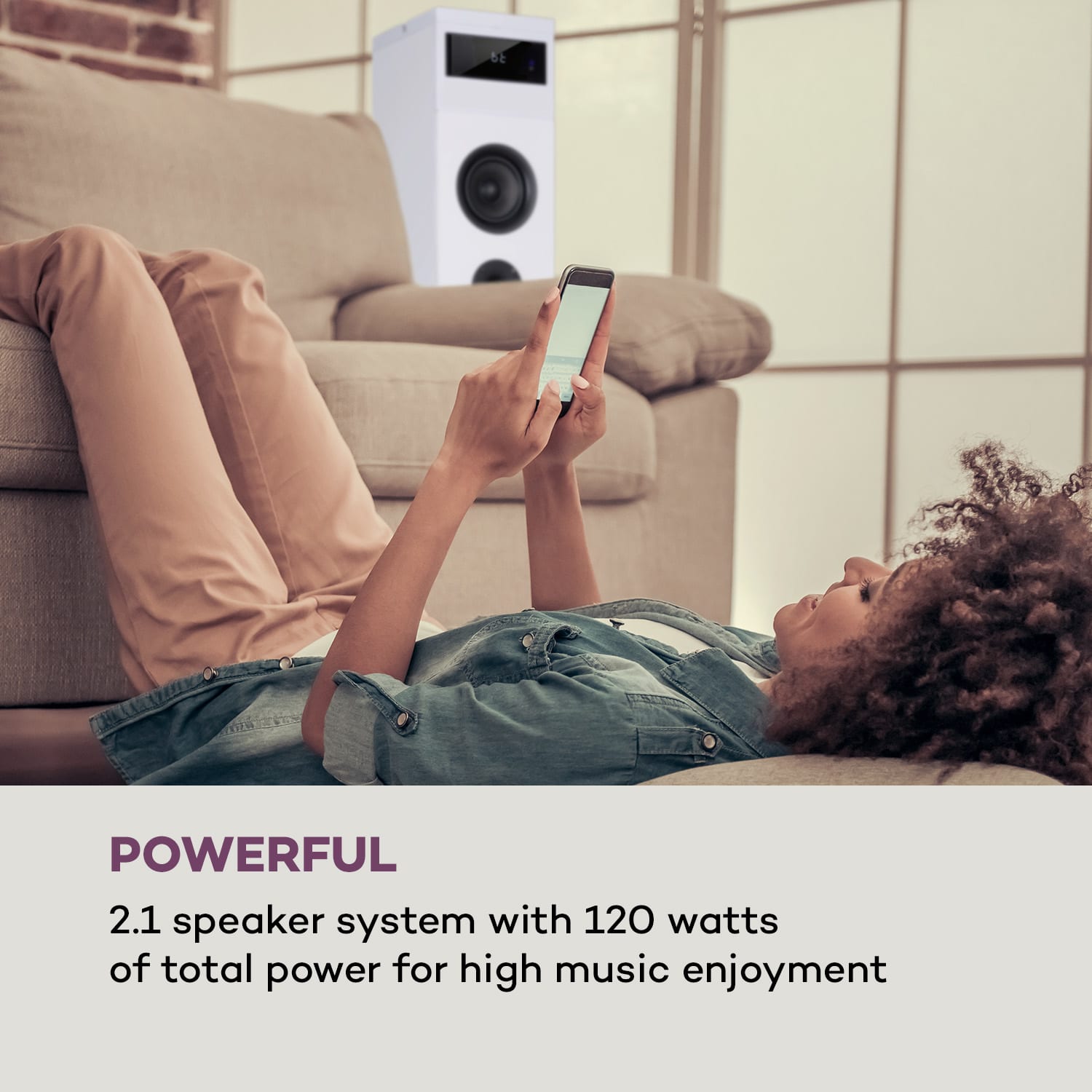 Auna Karaboom 100, vežový reproduktor, 120 W max., bluetooth, 2 v 1 USB, biely – Obrázok 2