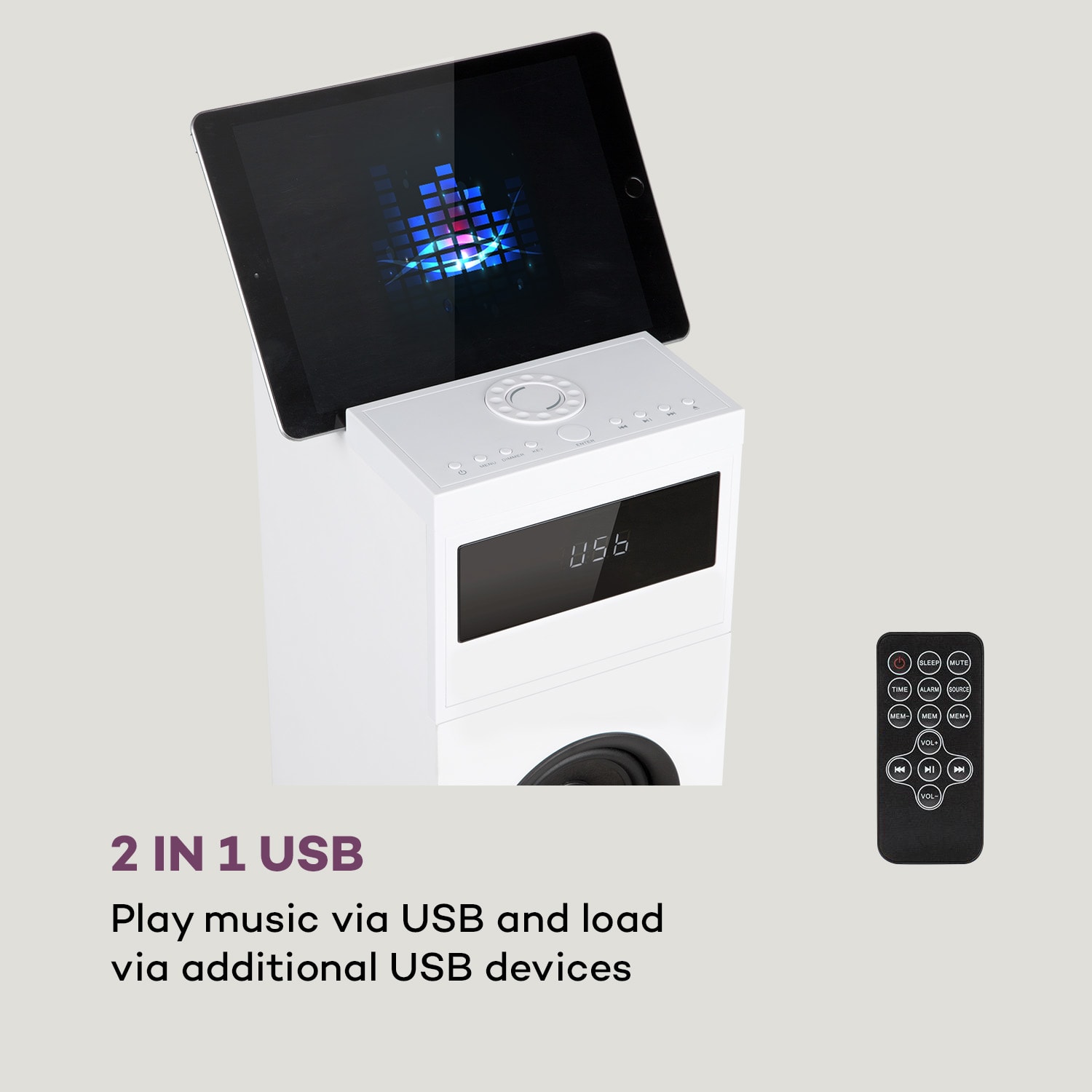 Auna Karaboom 100, vežový reproduktor, 120 W max., bluetooth, 2 v 1 USB, biely – Obrázok 5