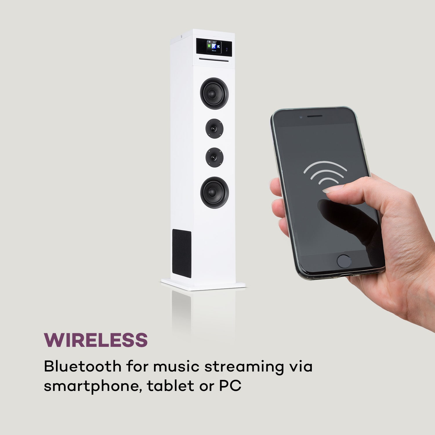 Auna Karaboom 100 Wifi, vežový reproduktor, internetové rádio, DAB+, BT, 120 W, biely – Obrázok 5