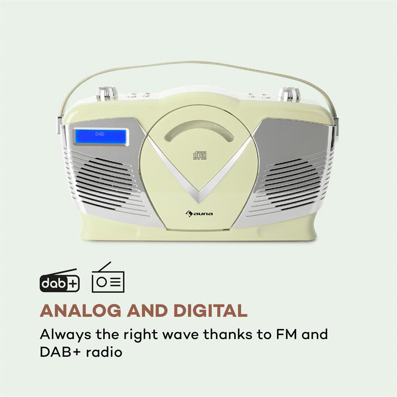 Auna RCD-70 DAB, retro CD rádio, FM, DAB+, CD prehrávač, USB, bluetooth, krémové – Obrázok 2