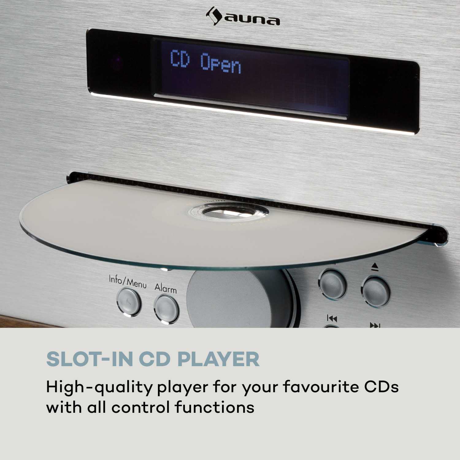 Auna Silver Star CD-DAB, rádio s CD, 2 x 20 W max., štrbinový CD prehrávač, DAB+, BT, Alu, biely – Obrázok 5