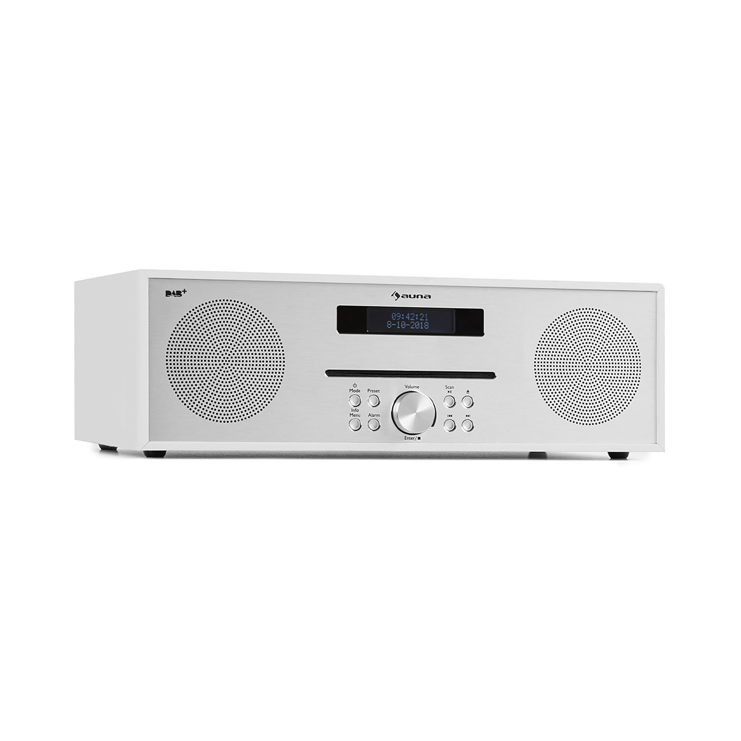 Auna Silver Star CD-DAB, rádio s CD, 2 x 20 W max., štrbinový CD prehrávač, DAB+, BT, Alu, biely