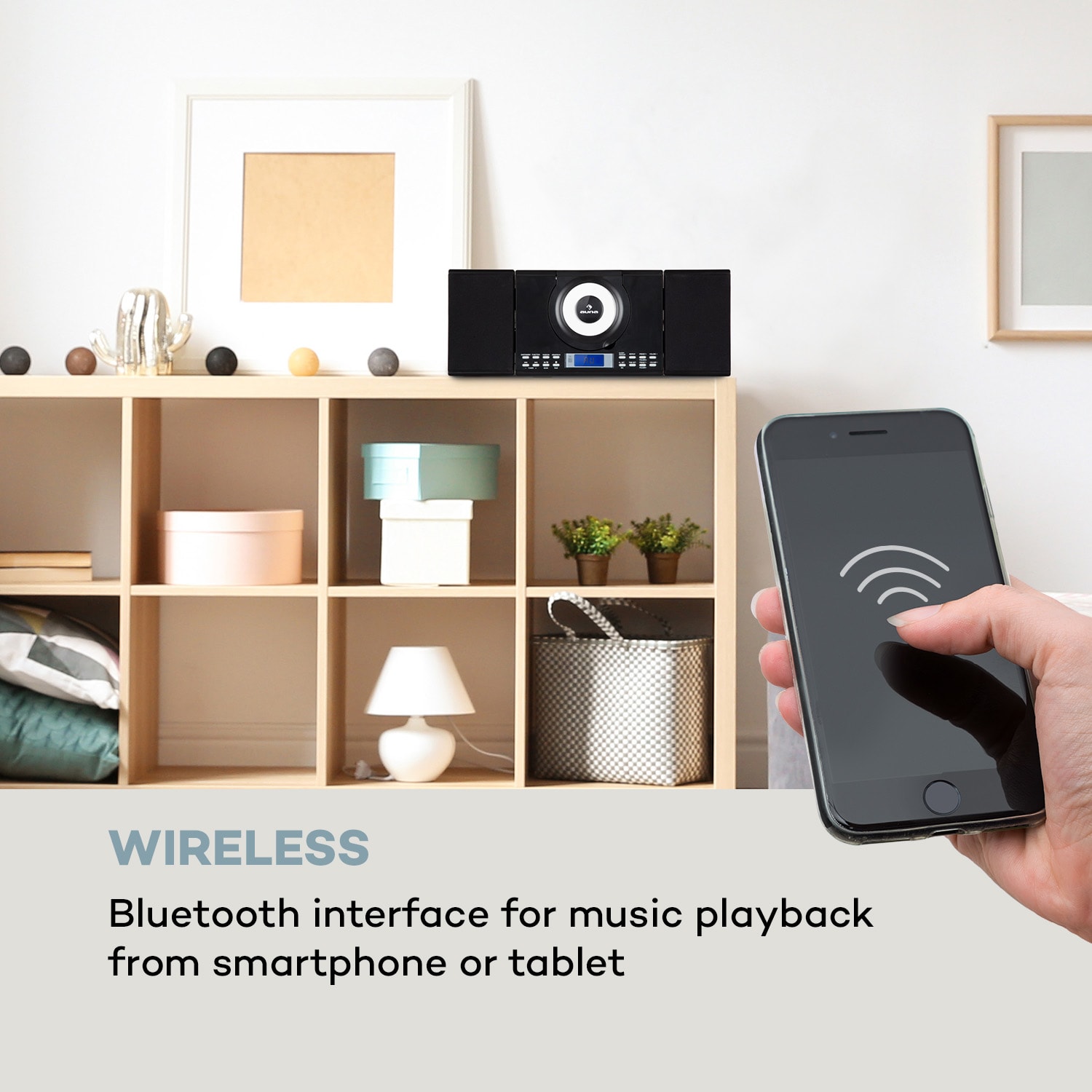 Auna Wallie, mikrosystém, CD prehrávač, bluetooth, USB port, diaľkový ovládač, čierny – Obrázok 4