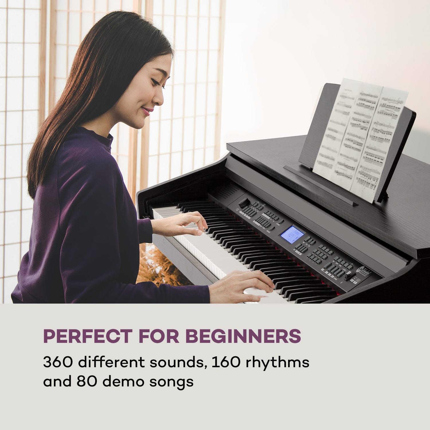 SCHUBERT Subi88 MK II, digitálne piáno, 88 kláves, MIDI, USB, 360 zvukov, 160 rytmov, čierne – Obrázok 2