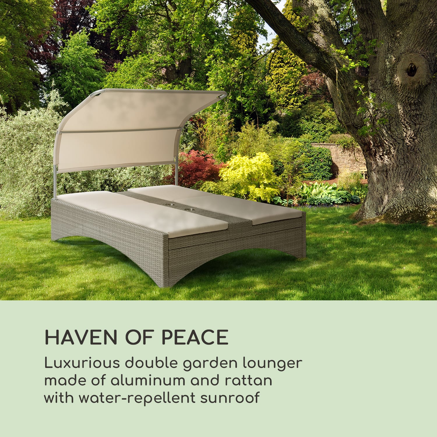 Blumfeldt Eremitage Double Lounger, lehátko, plážové, pre 2 osoby, hliník/ratan, tmavošedé – Obrázok 2