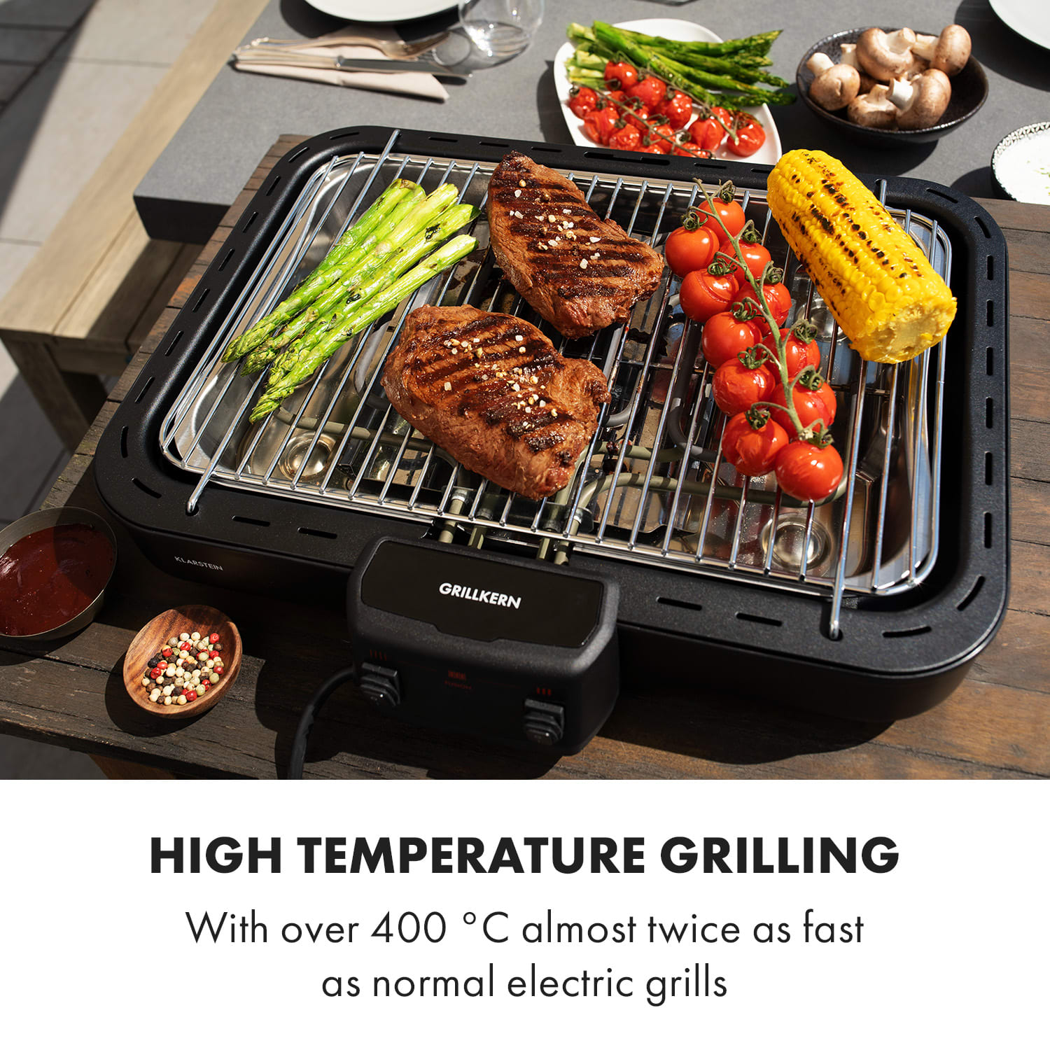 Klarstein Grillkern, elektrický gril, 1900 + 800 W, dvojité vykurovacie teleso, ReflectorBoost – Obrázok 2