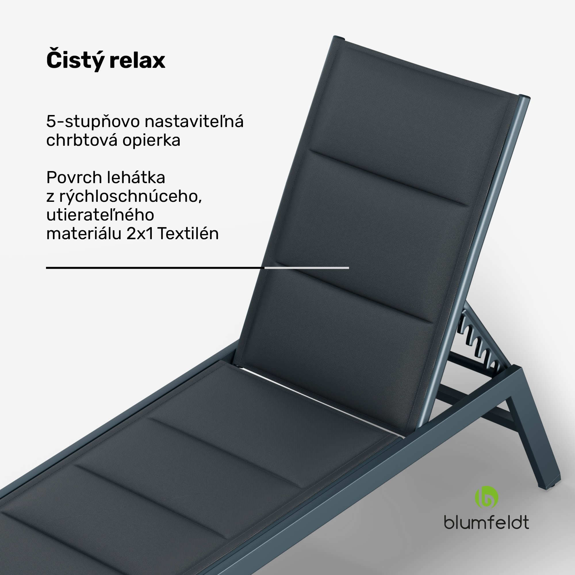 Blumfeldt Renazzo Lounge, záhradné lehátko, 70/30 PVC/PE, hliník, 6 úrovní, antracitové – Obrázok 2