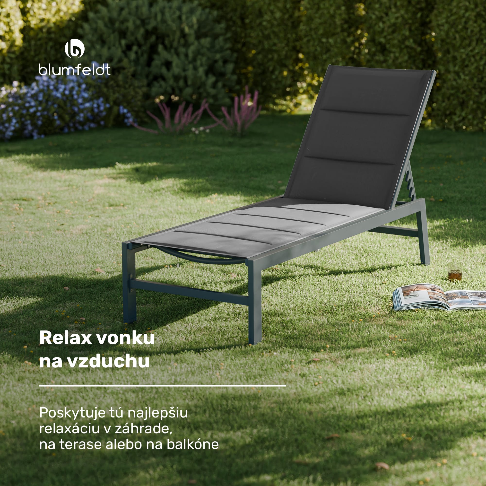 Blumfeldt Renazzo Lounge, záhradné lehátko, 70/30 PVC/PE, hliník, 6 úrovní, antracitové – Obrázok 3