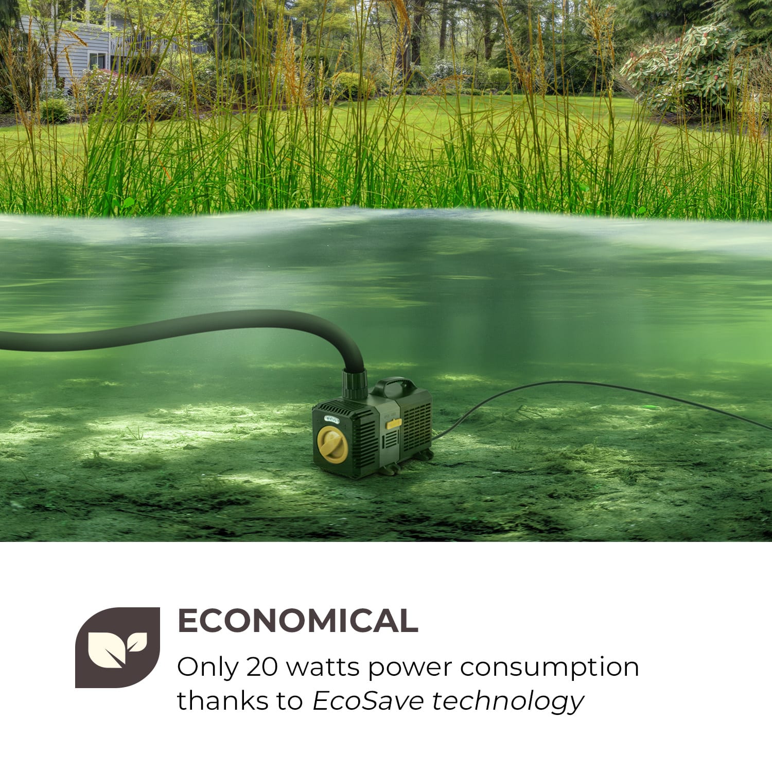 Waldbeck Lagoon 3600, rybníkové čerpadlo, 3600 l/h, EcoSave: 20 W, hĺbka ponoru 2,8 m – Obrázok 2