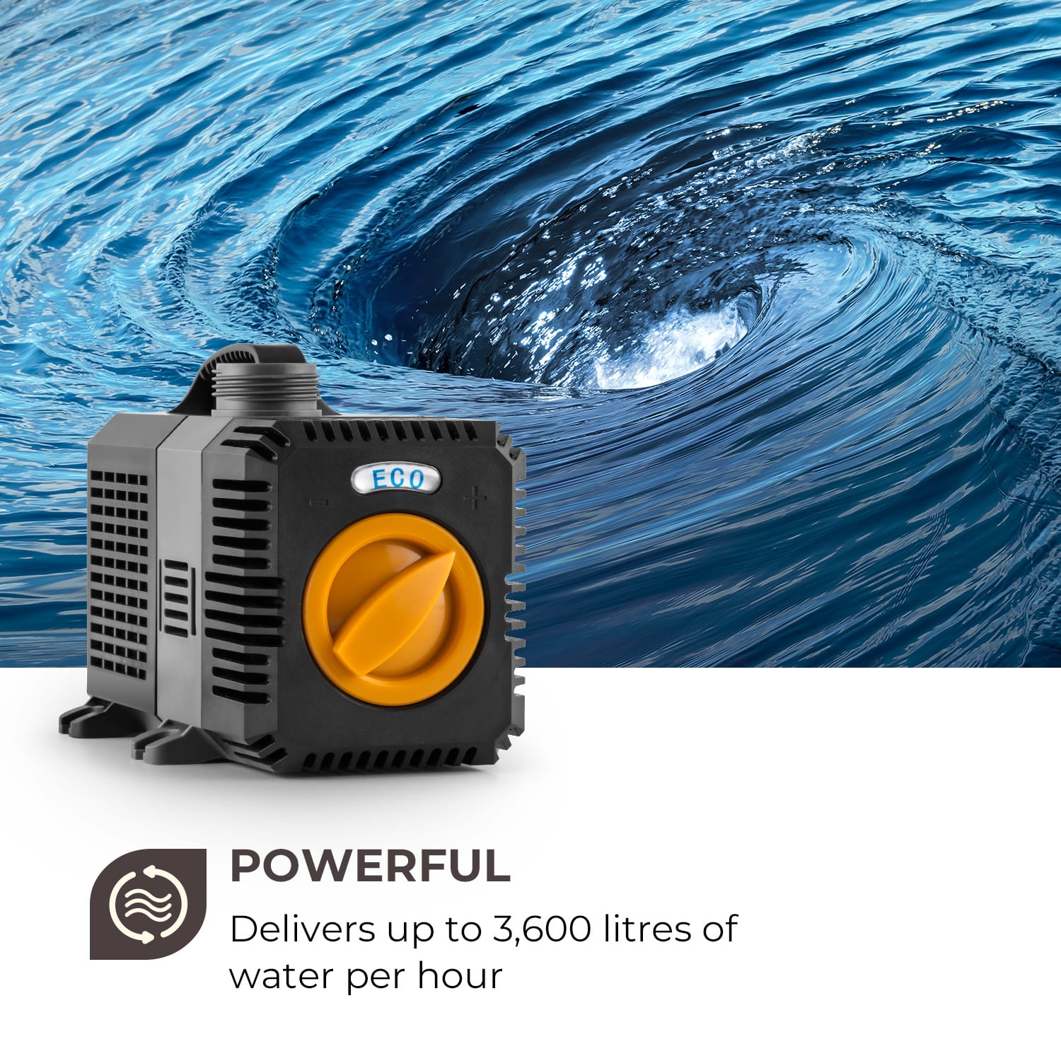 Waldbeck Lagoon 3600, rybníkové čerpadlo, 3600 l/h, EcoSave: 20 W, hĺbka ponoru 2,8 m – Obrázok 4