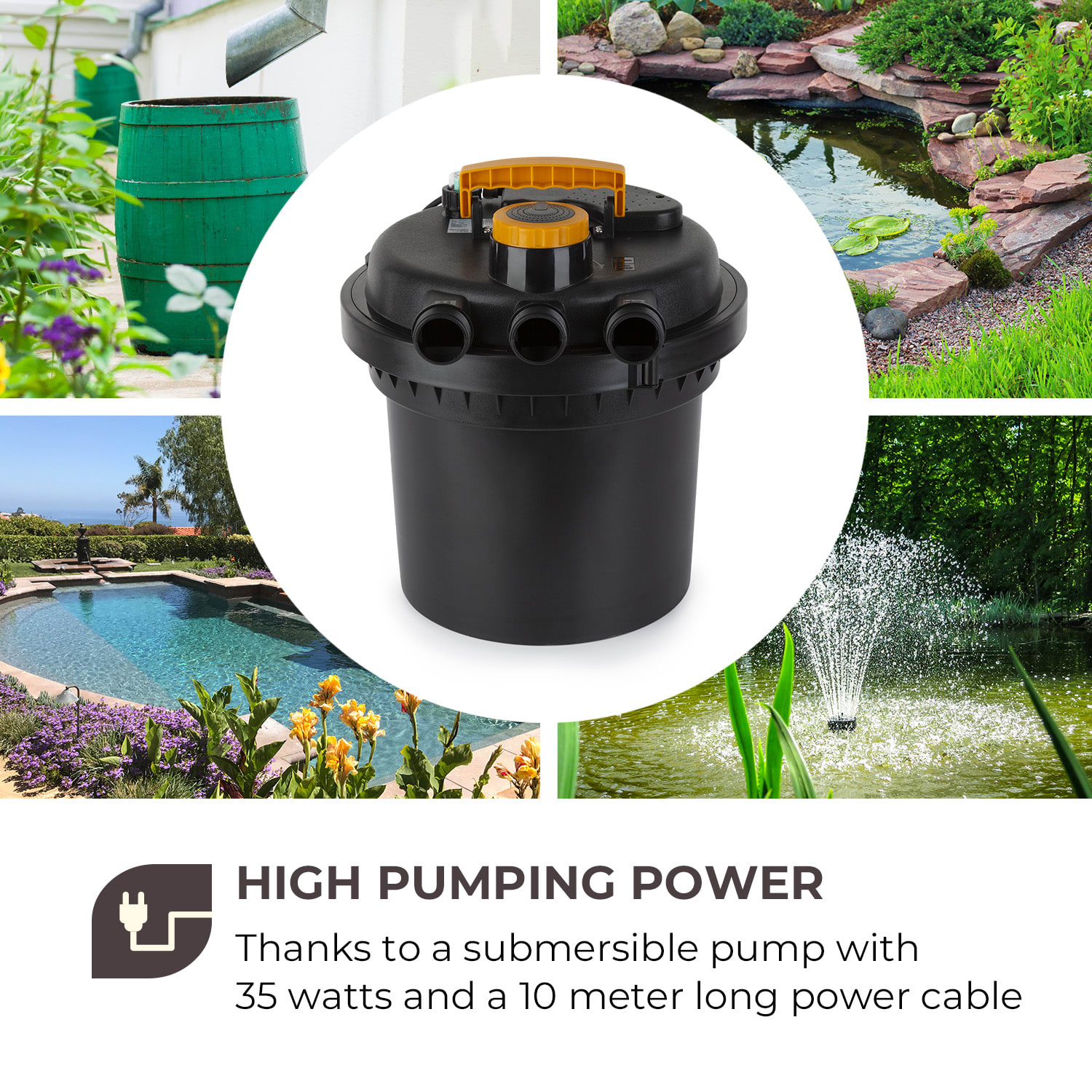 Waldbeck Aquaklar, set tlakového filtra do jazierka, 11W UV-C čistič, 35W pumpa, 5 m hadica – Obrázok 4